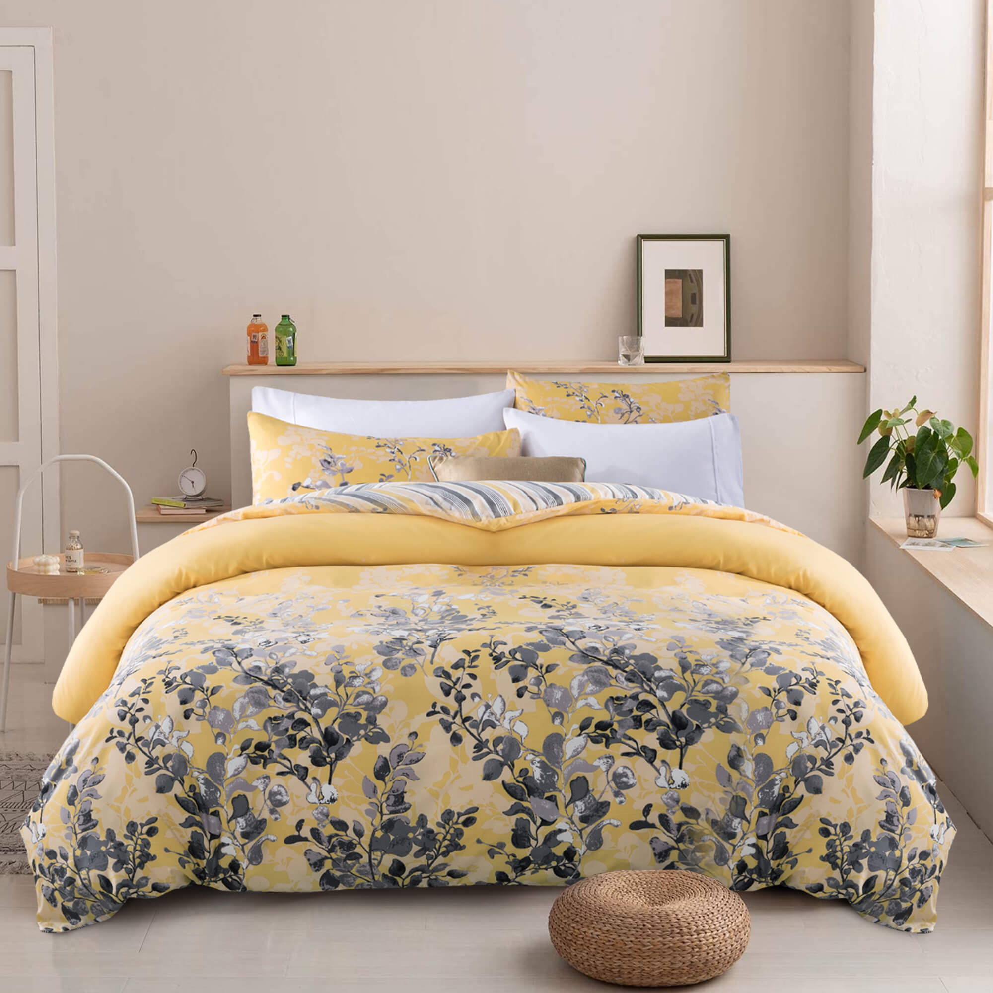 Ochre Blossom Printed Duvet Cover