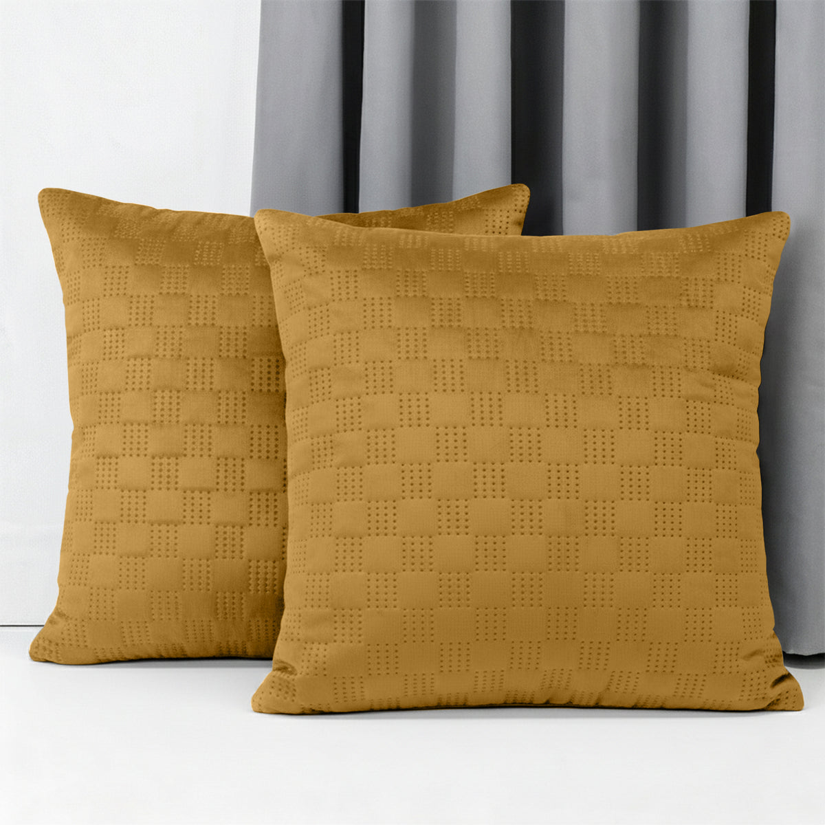 Checked Pattern Velvet Cushion Covers Pack Of 2