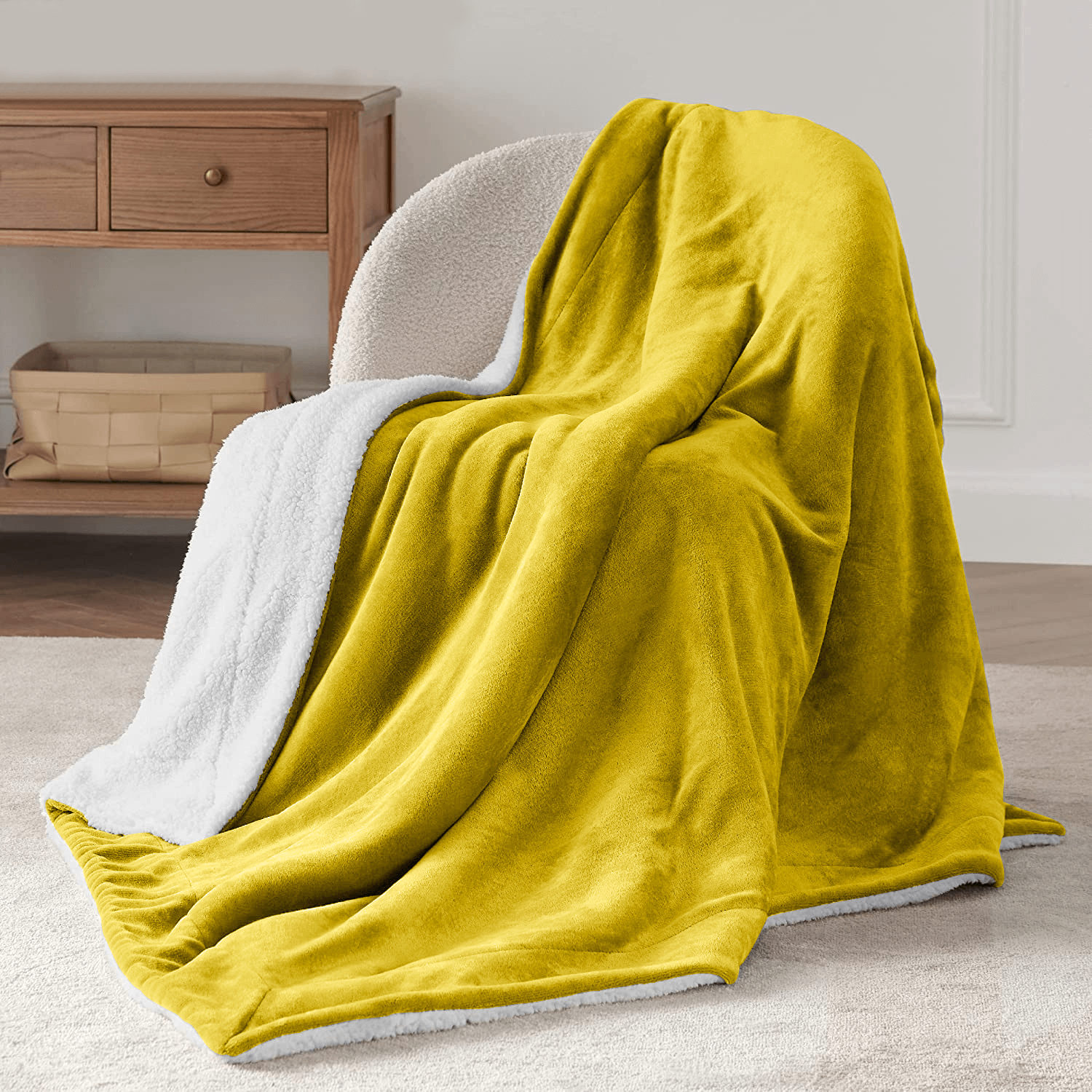 Ochre Sherpa Throw Blanket