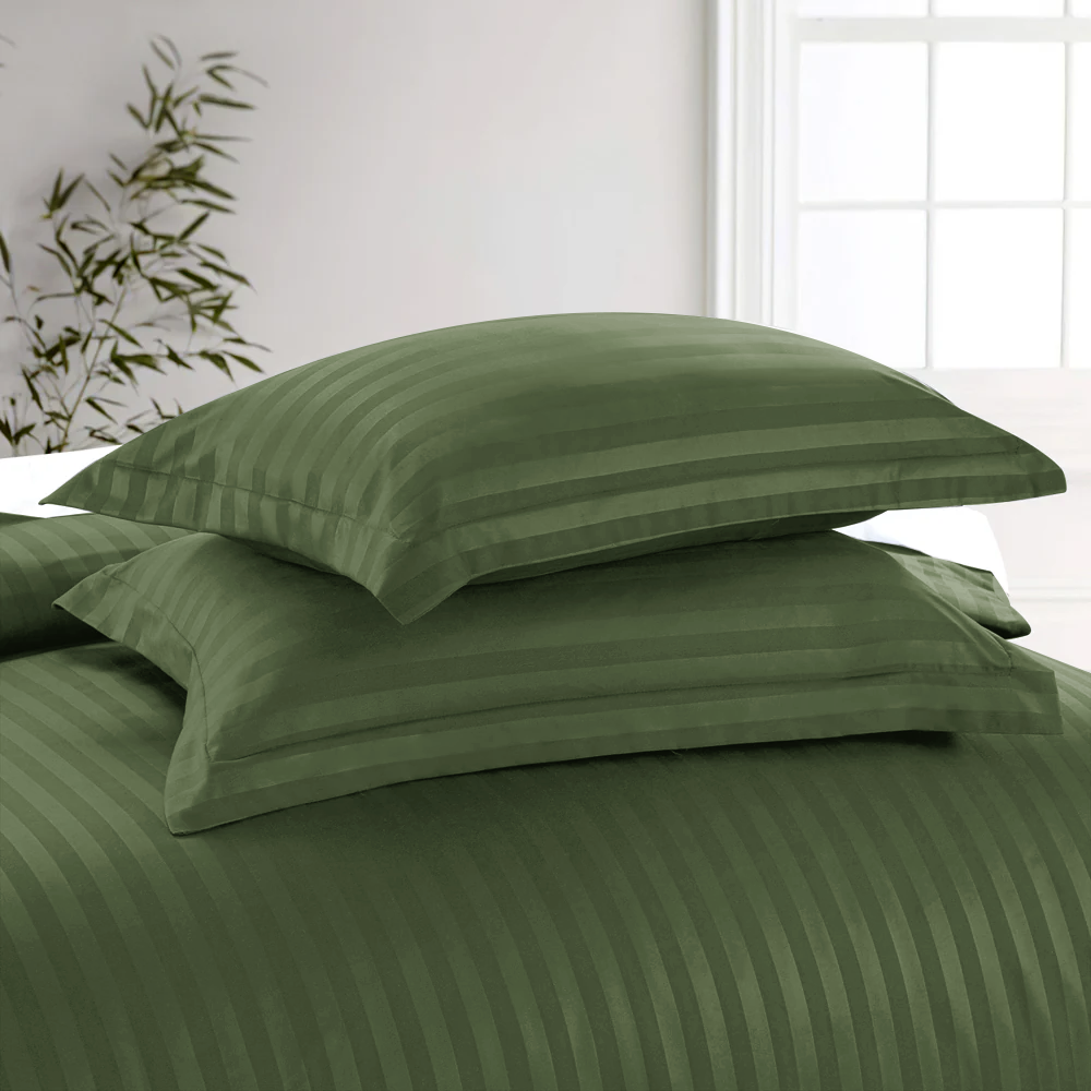 Olive Green Striped Duvet Cover