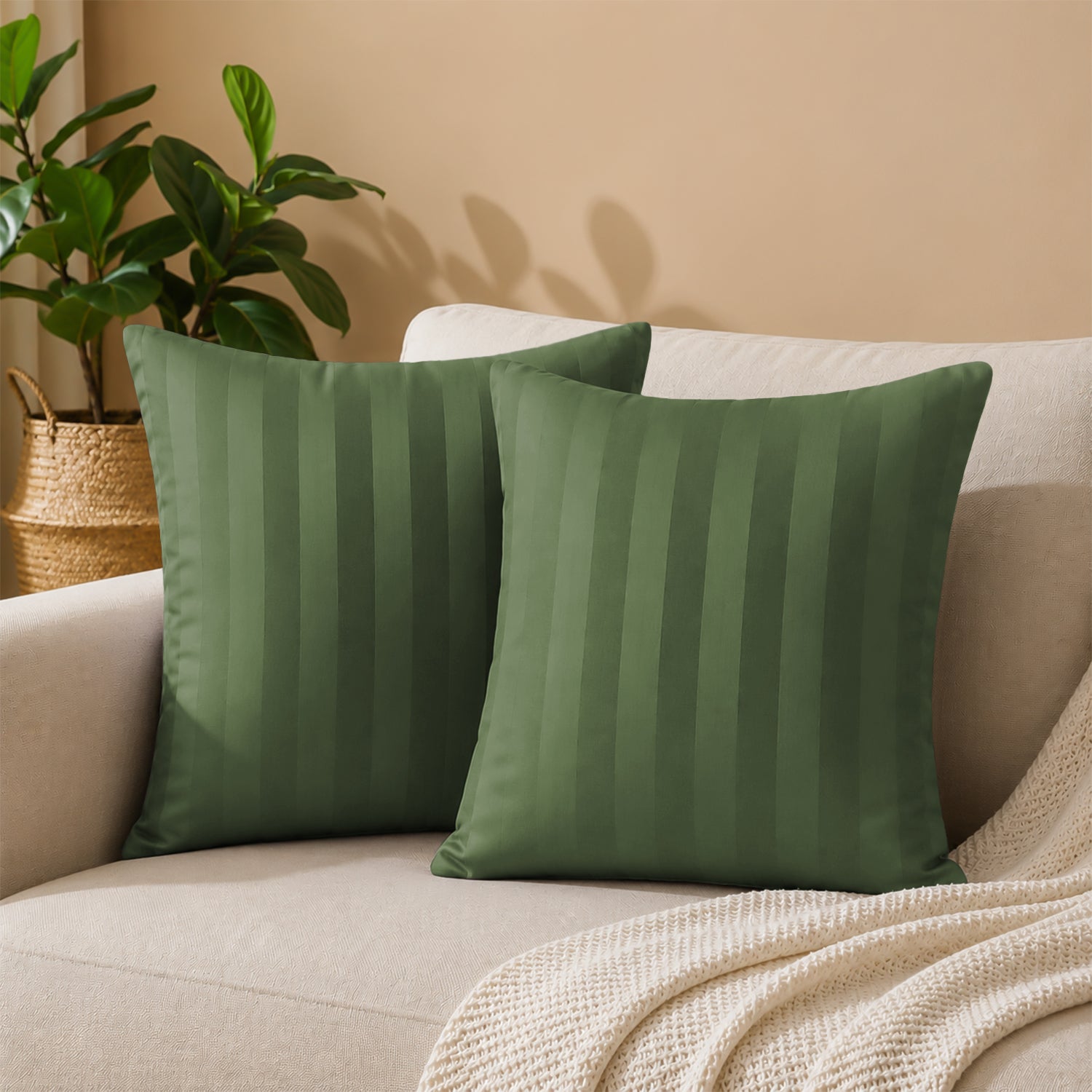 Pair of Stripe Microfibre Cushion Covers for Sofa