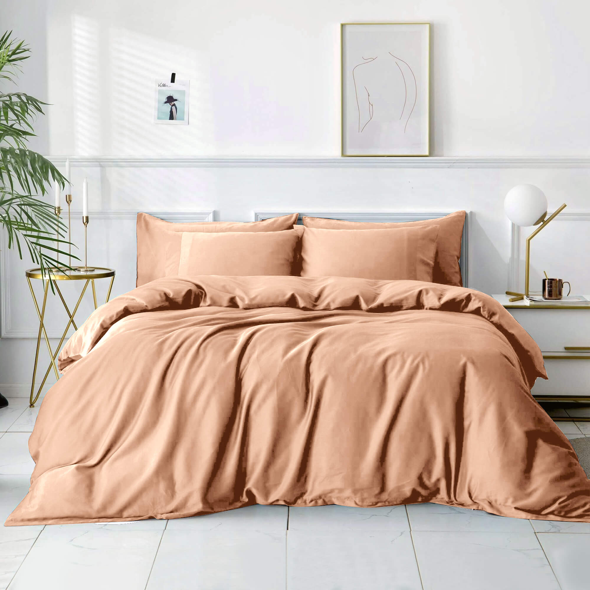 Peach Plain Duvet Cover Set
