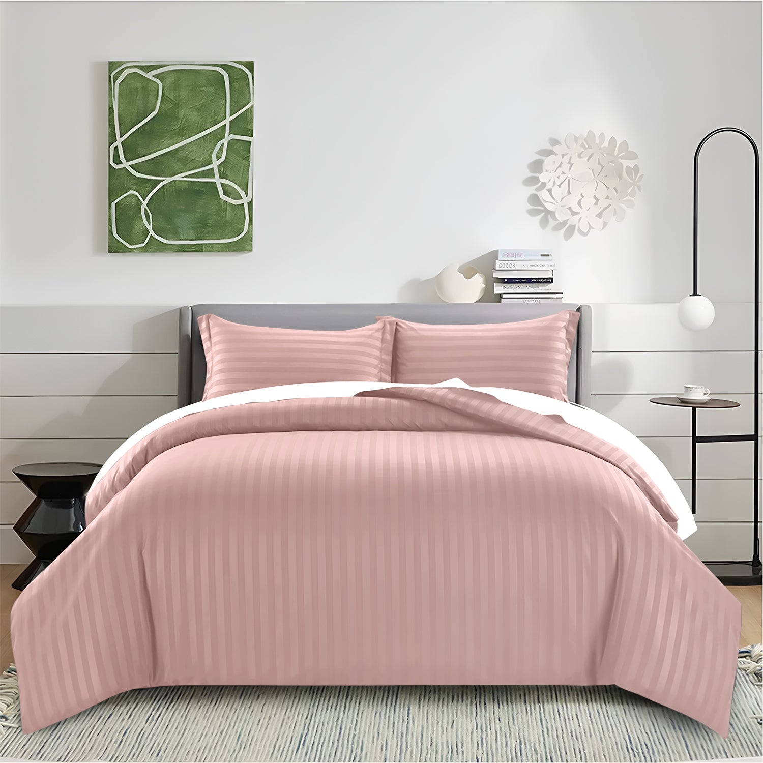 Satin Stripe Duvet Cover Set Luxury Hotel Style Bedding Single Double King Super King Size