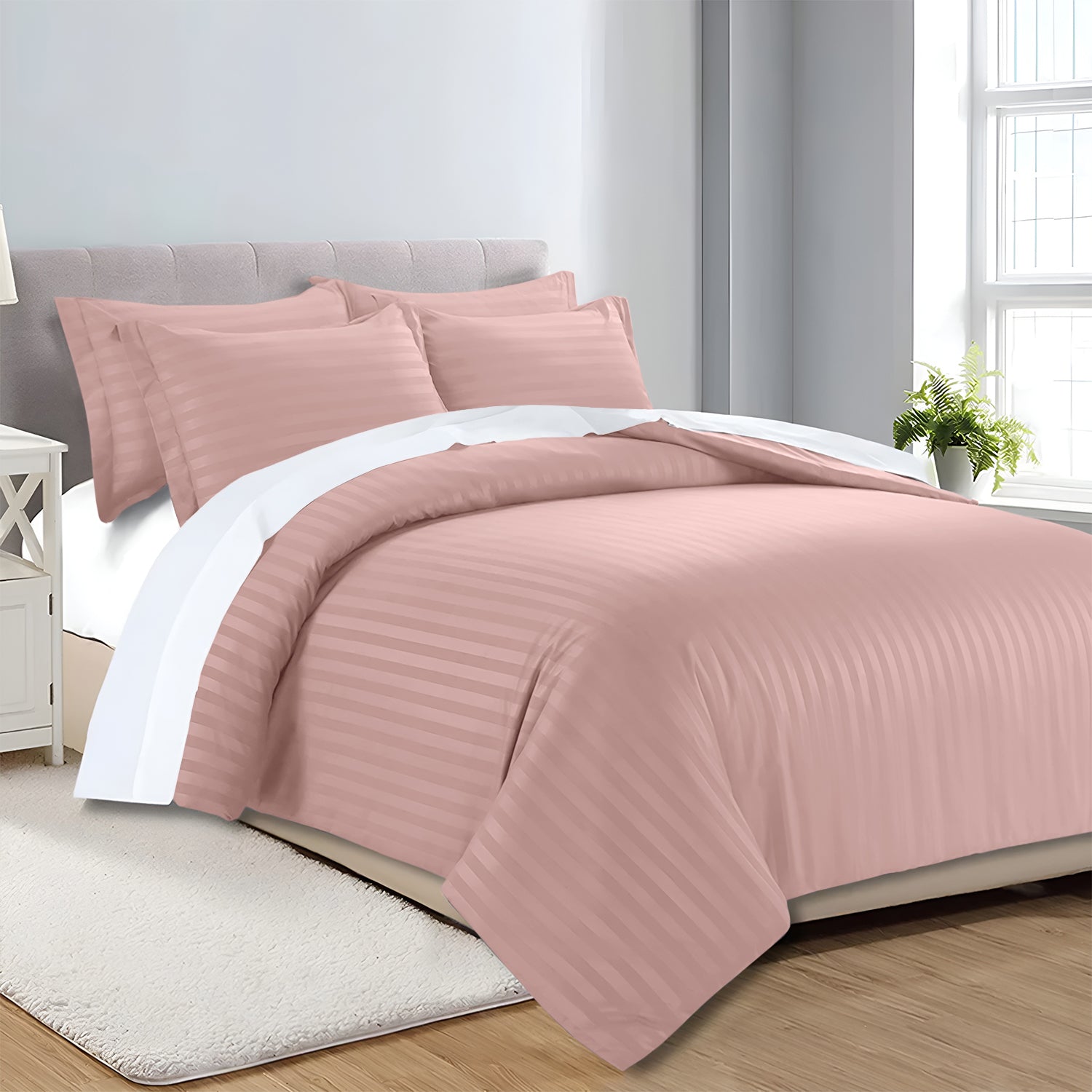 Satin Stripe Duvet Cover Set Luxury Hotel Style Bedding Single Double King Super King Size