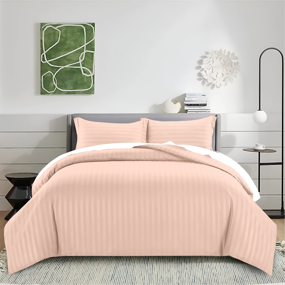 Satin Stripe Duvet Cover Set Luxury Hotel Style Bedding Single Double King Super King Size