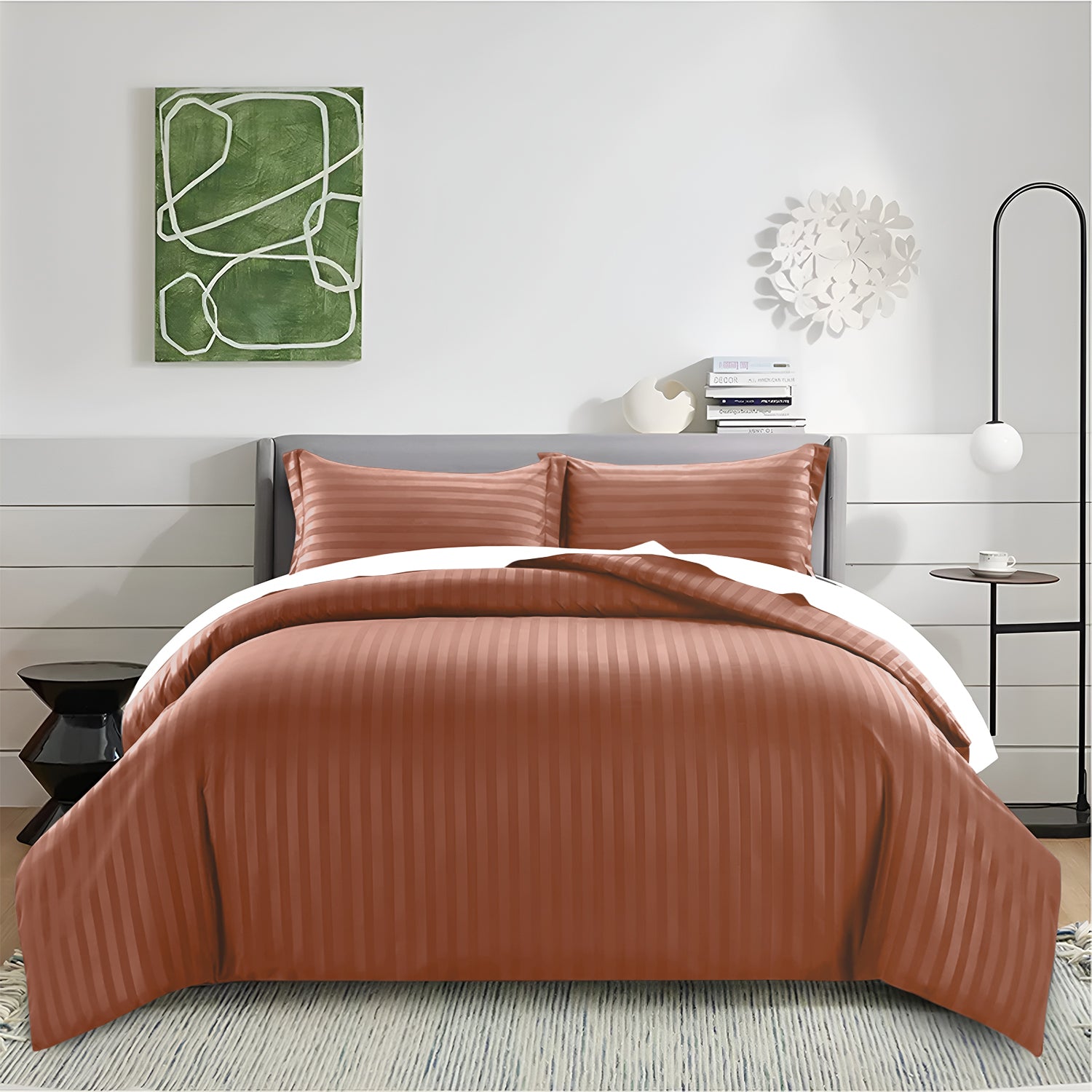 Satin Stripe Duvet Cover Set Luxury Hotel Style Bedding Single Double King Super King Size