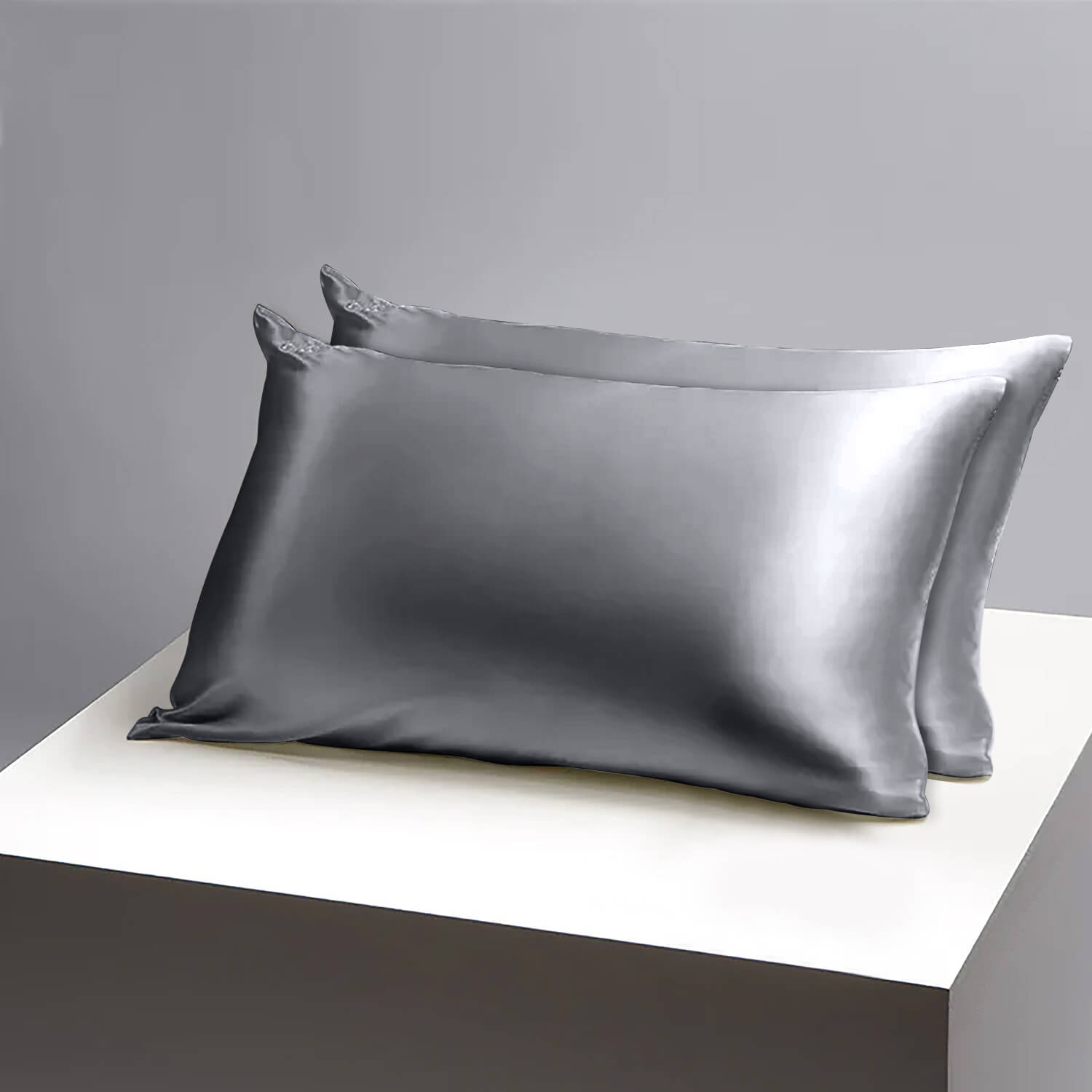 Silver Satin Silk Pillowcases Pair