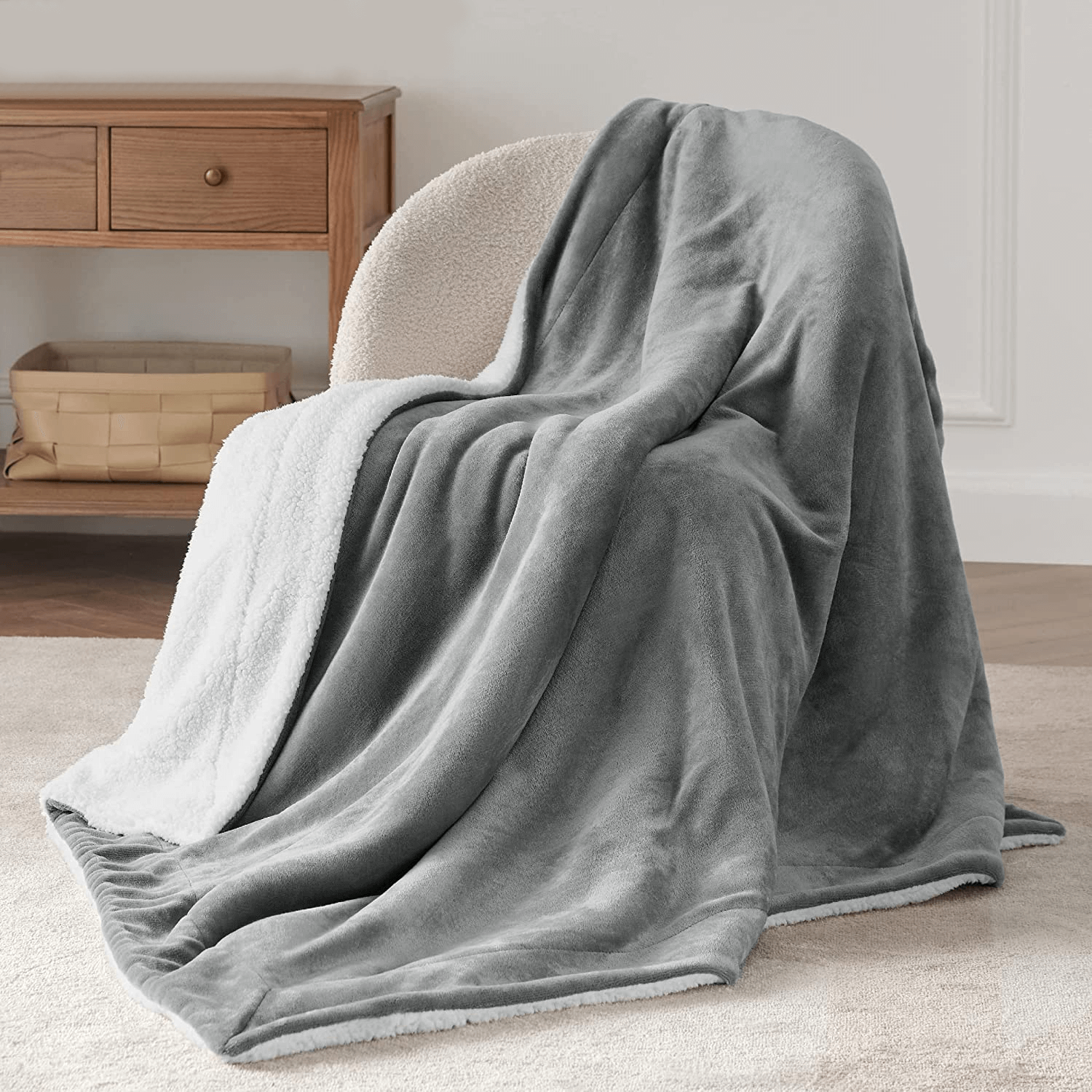 Silver Sherpa Throw Blanket