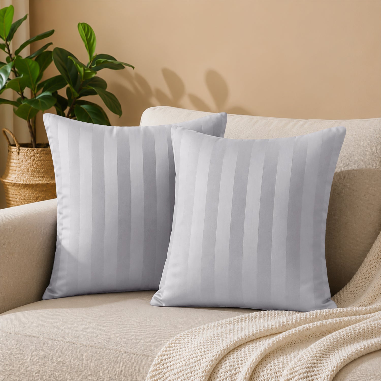 Pair of Stripe Microfibre Cushion Covers for Sofa