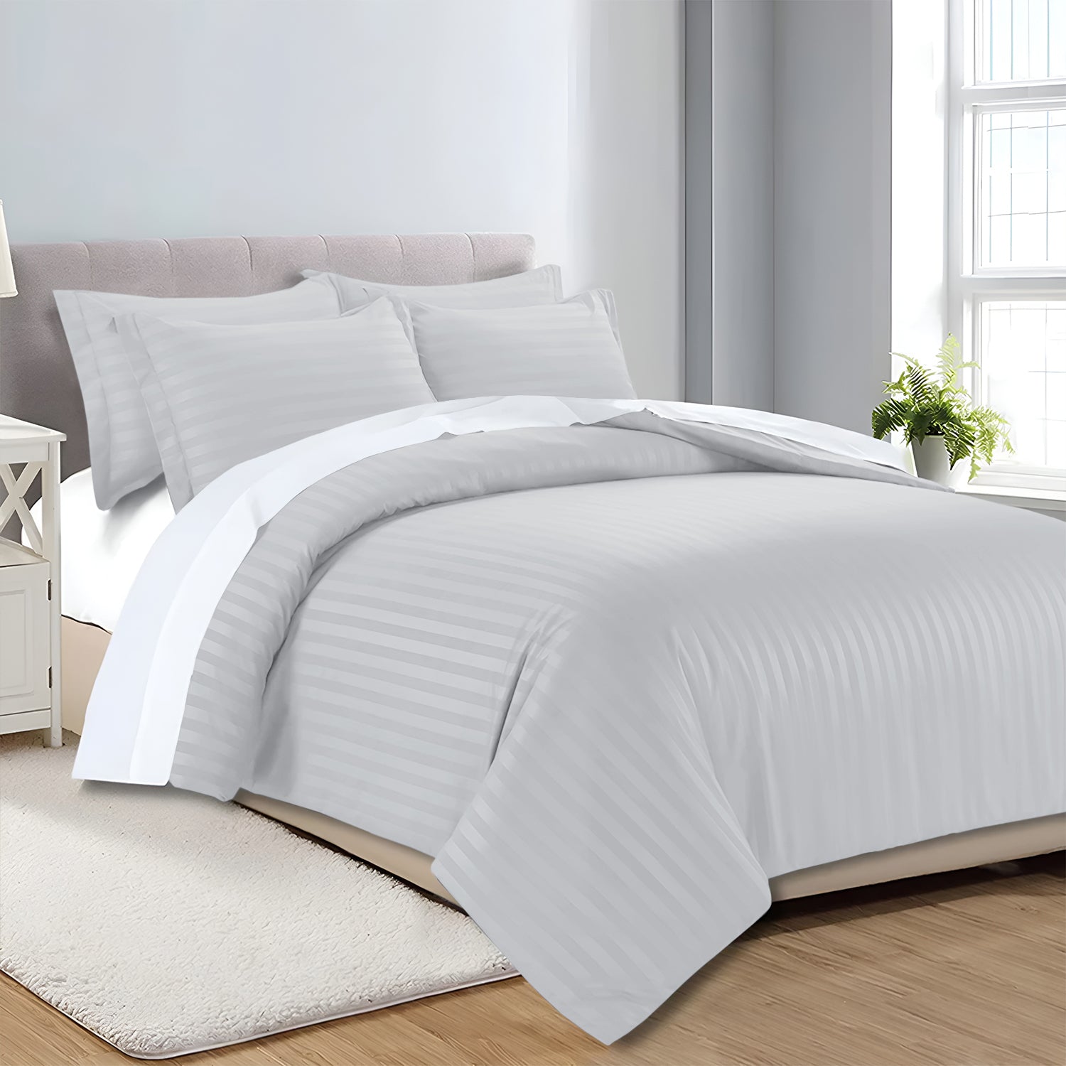 Satin Stripe Duvet Cover Set Luxury Hotel Style Bedding Single Double King Super King Size