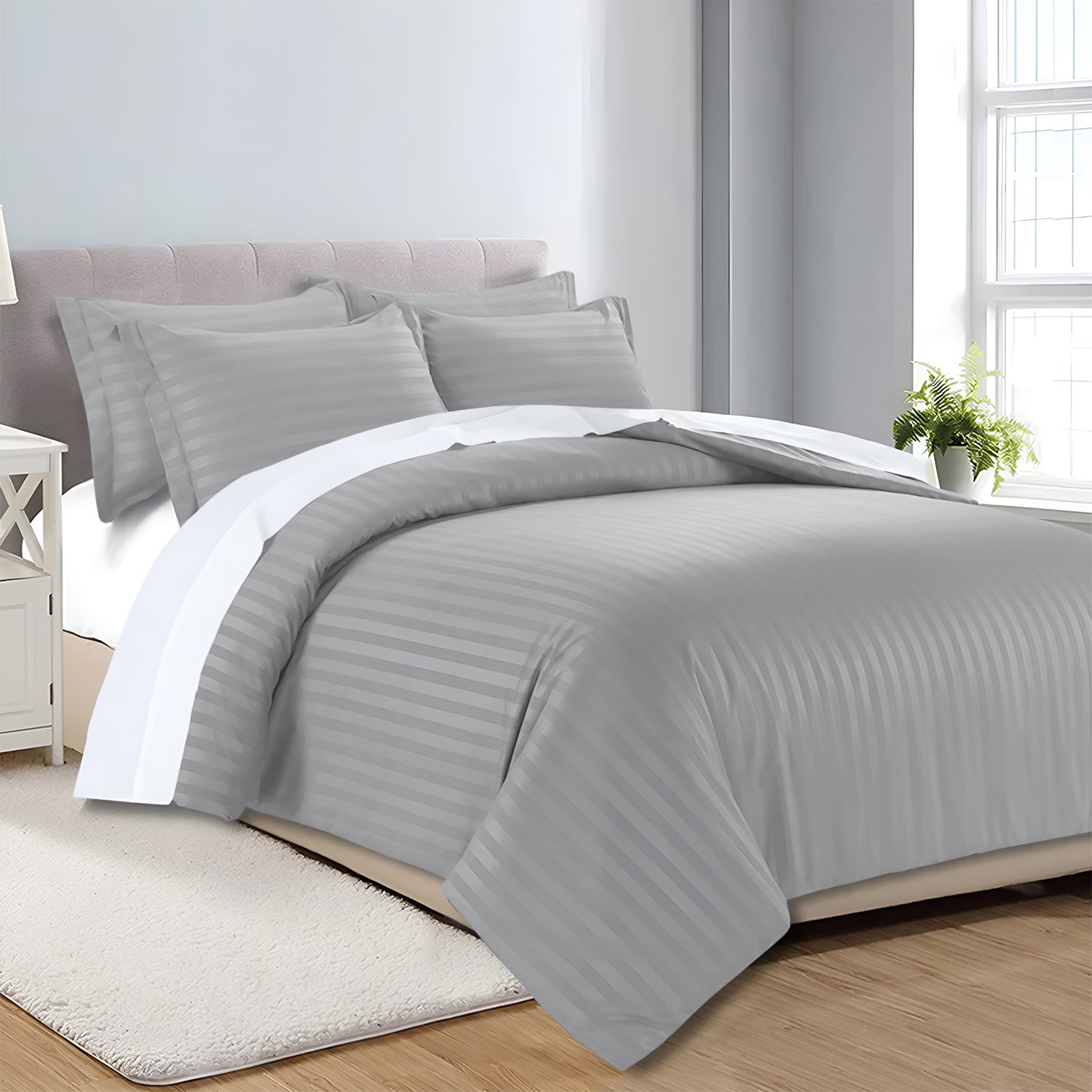 Satin Stripe Duvet Cover Set Luxury Hotel Style Bedding Single Double King Super King Size