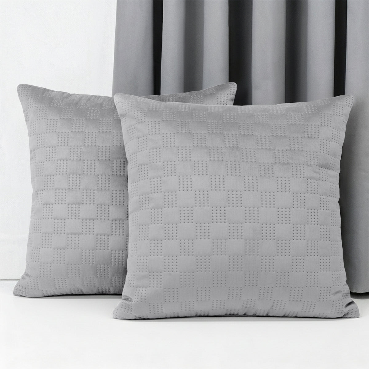 Checked Pattern Velvet Cushion Covers Pack Of 2