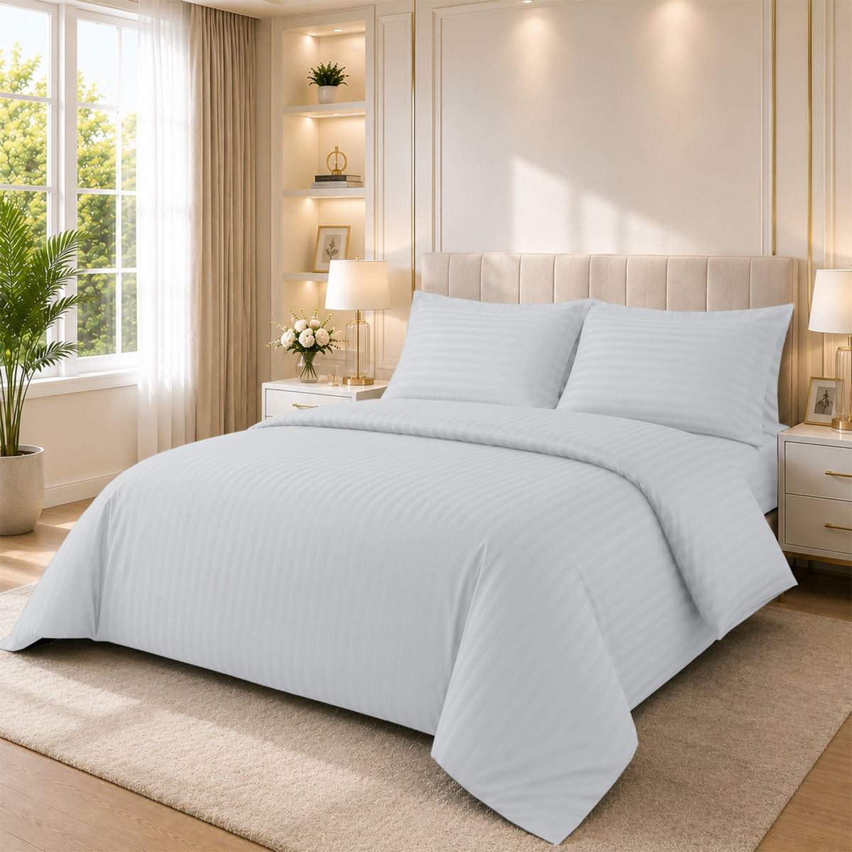 4 Piece Stripe Bedding Set - Duvet Cover, Pillowcases & Fitted Sheet
