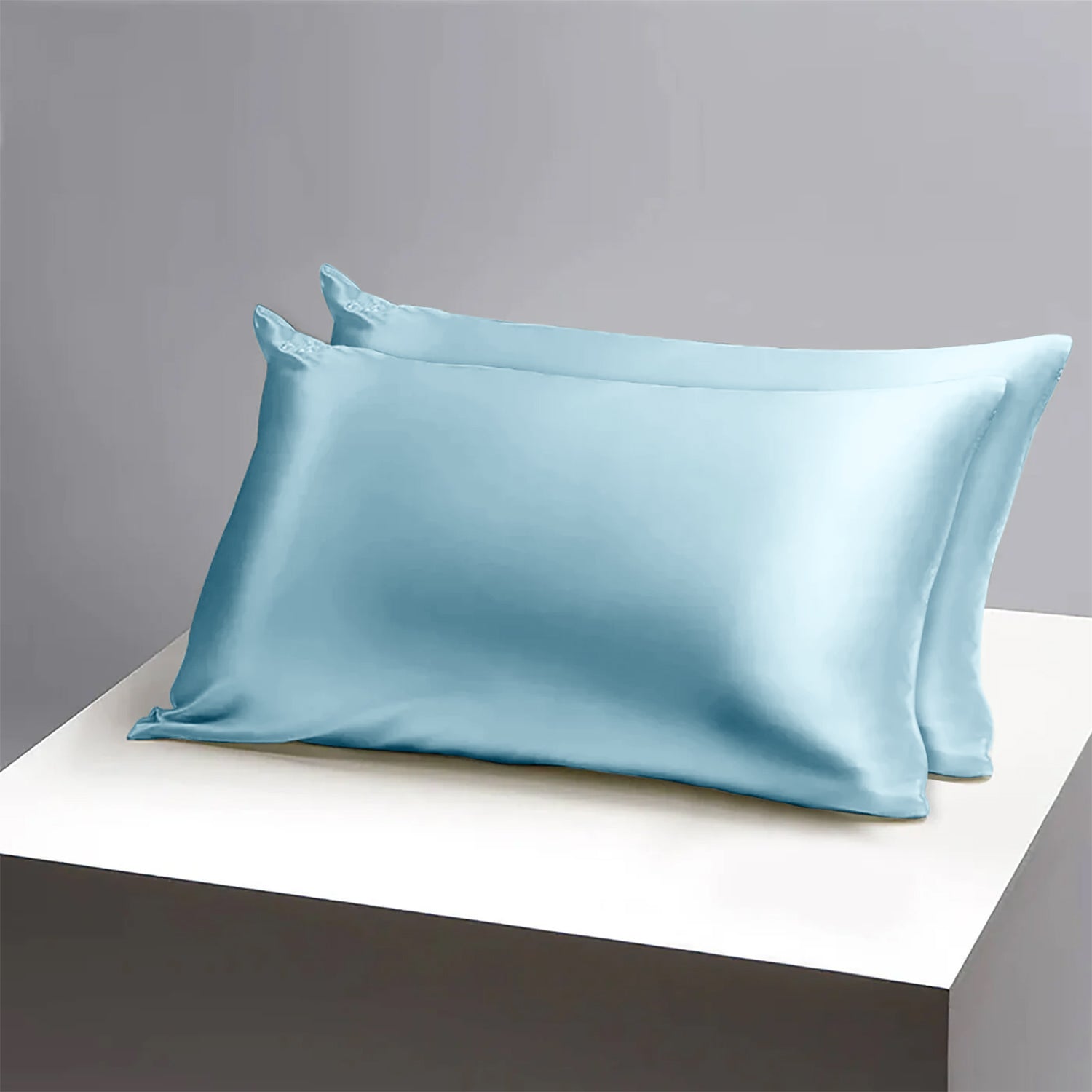 Sky Blue Satin Silk Pillowcases Pair