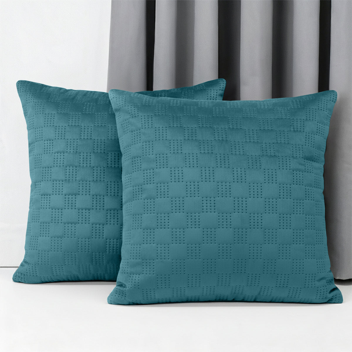 Checked Pattern Velvet Cushion Covers Pack Of 2