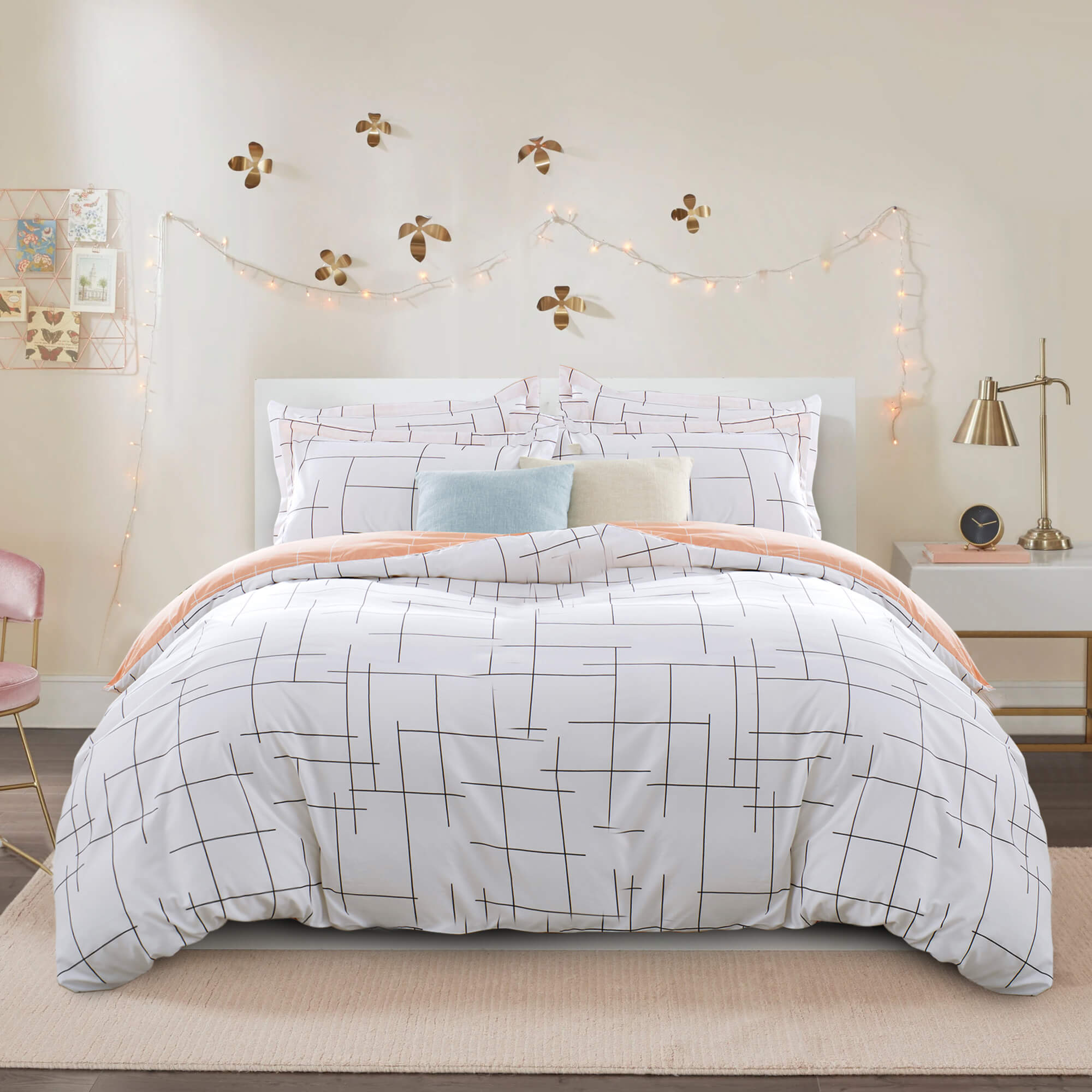 Tile Pattern Printed White Duvet Cover Set