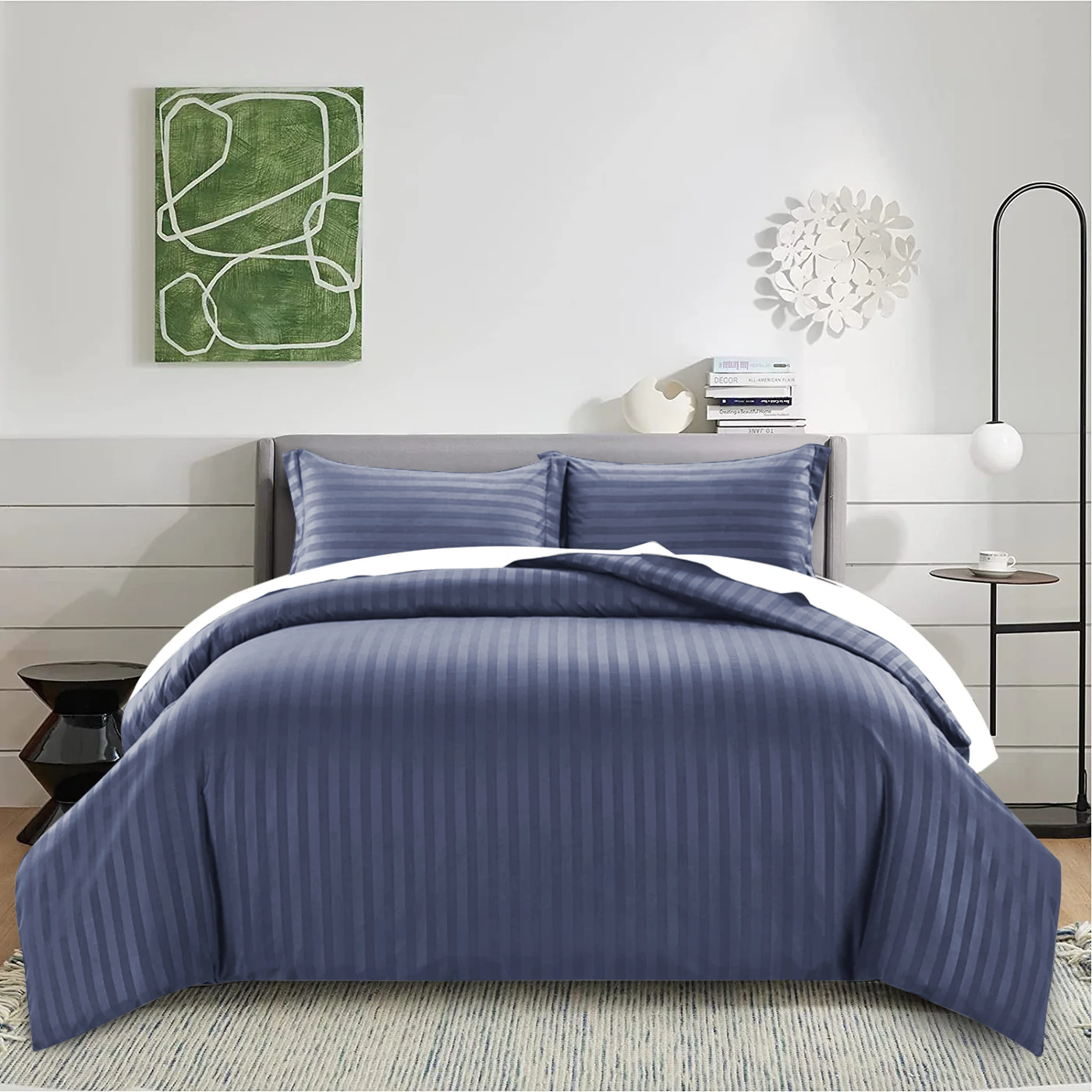 Washed Blue Striped Duvet Cover