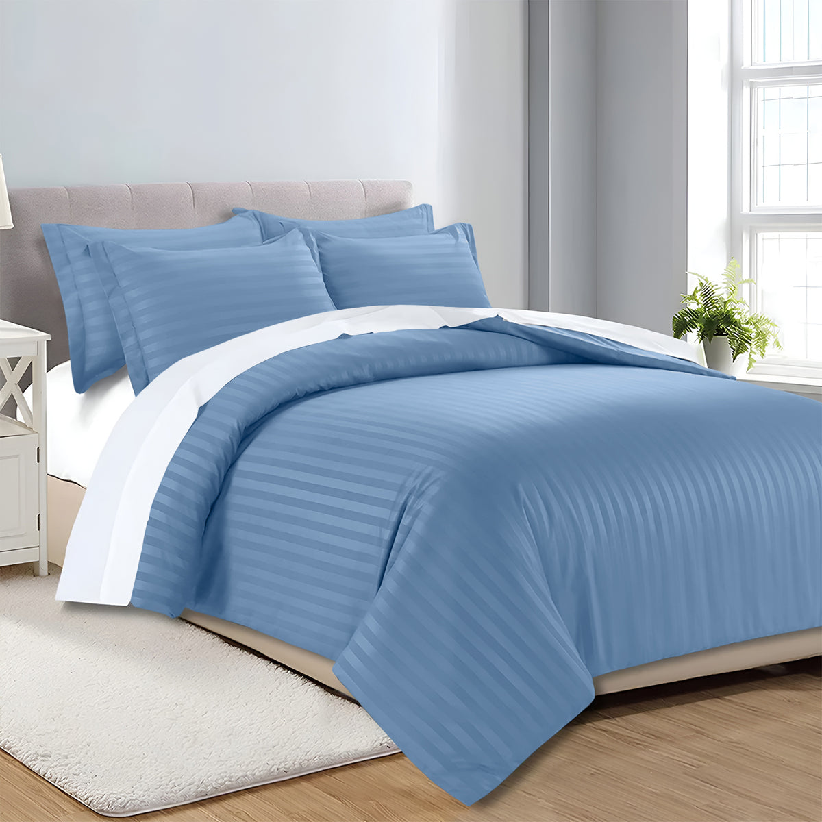 Satin Stripe Duvet Cover Set Luxury Hotel Style Bedding Single Double King Super King Size