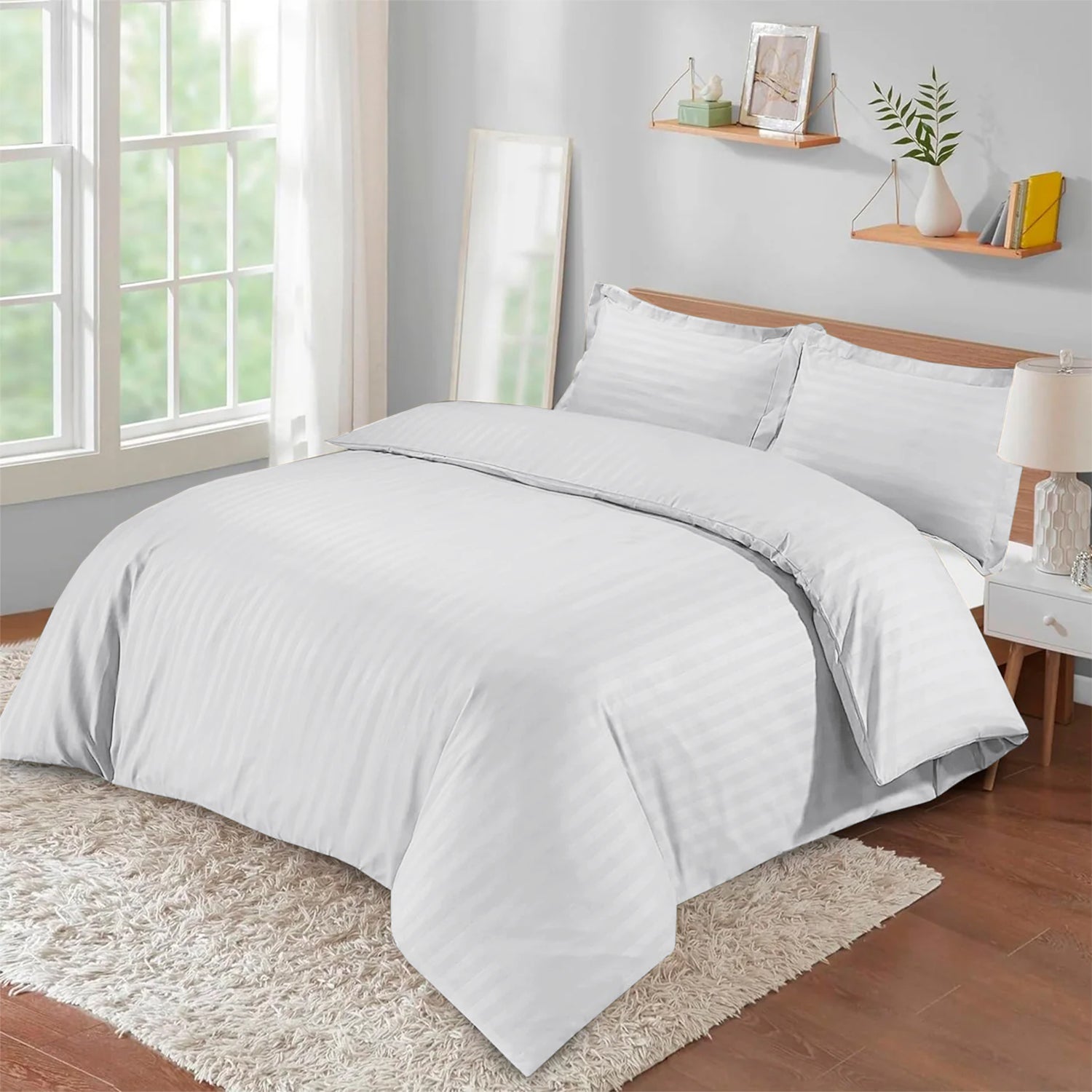 Stripe 4 Piece Bedding Set Duvet Cover, Pillowcases & Fitted Sheet