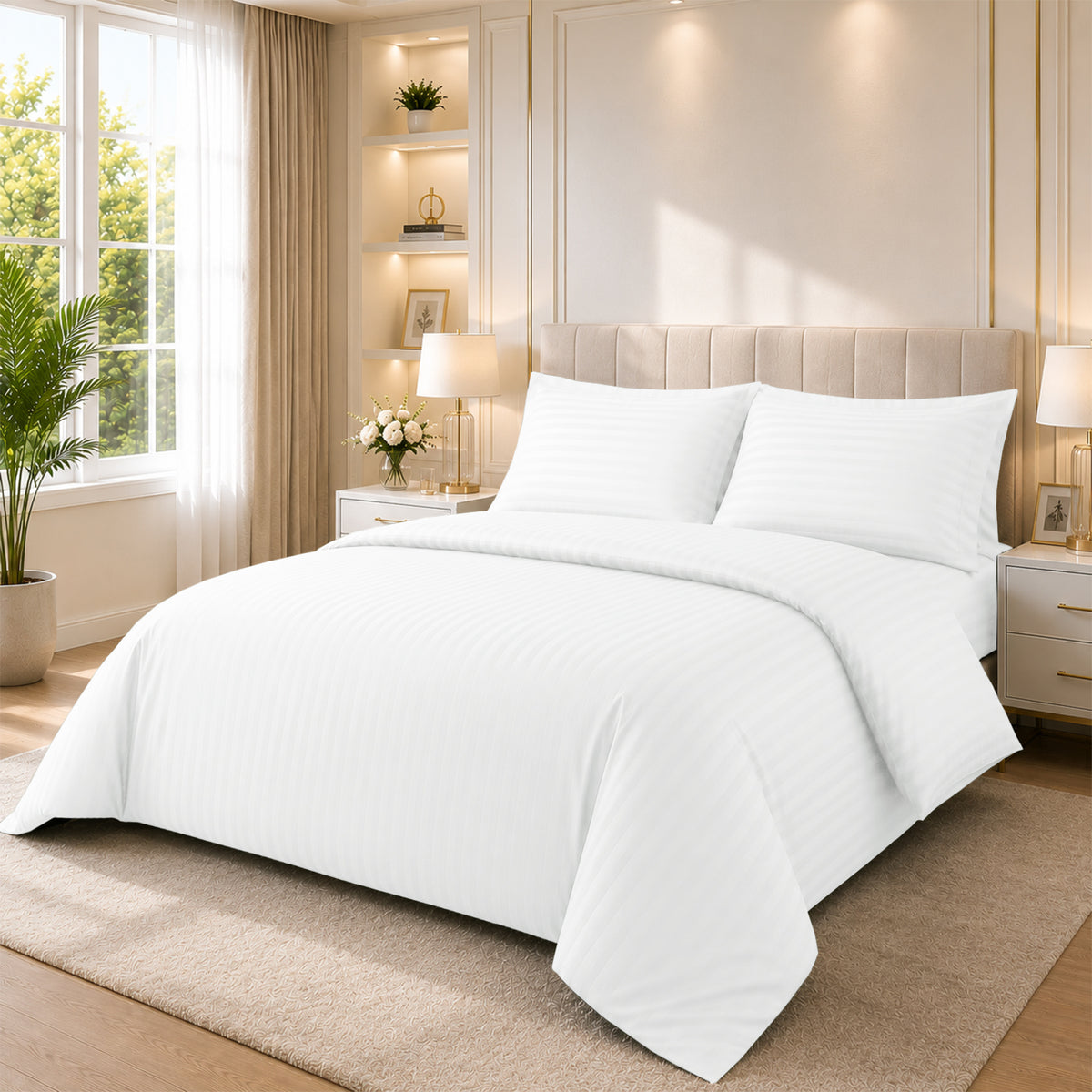 4 Piece Stripe Bedding Set - Duvet Cover, Pillowcases & Fitted Sheet