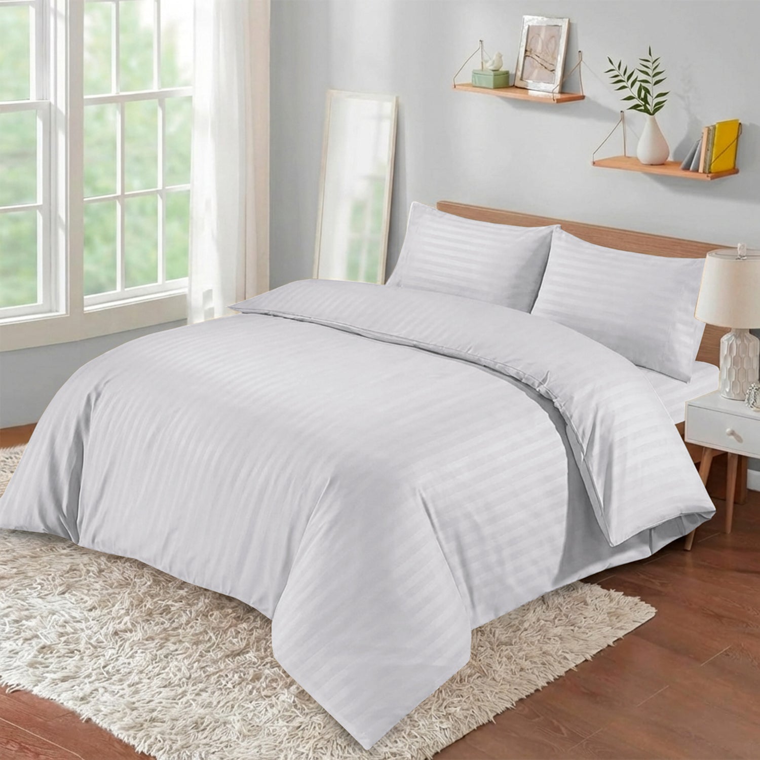 Stripe 4 Piece Bedding Set Duvet Cover, Pillowcases & Fitted Sheet