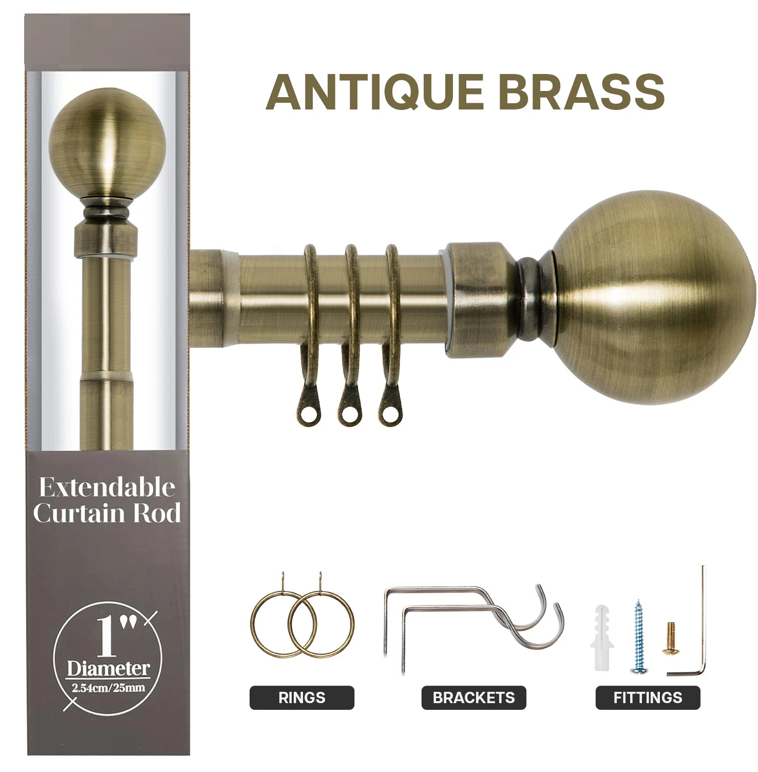 Extendable Curtain Poles & Holdbacks – Adjustable Metal Curtain Pole Set