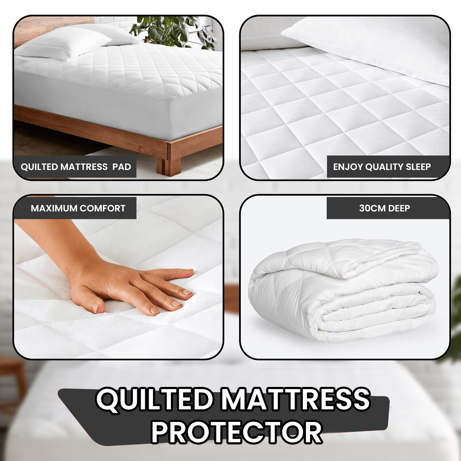 Deep Quilted Mattress Protector Elastic Skirt