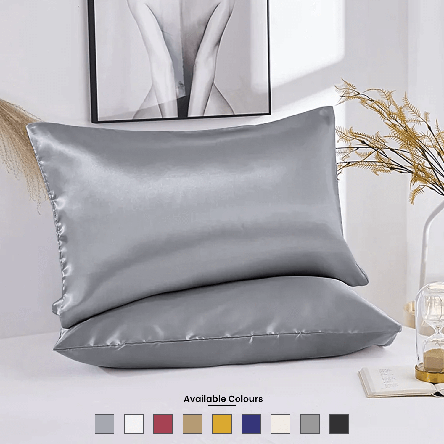 Grey Satin Silk Pillowcases Pair