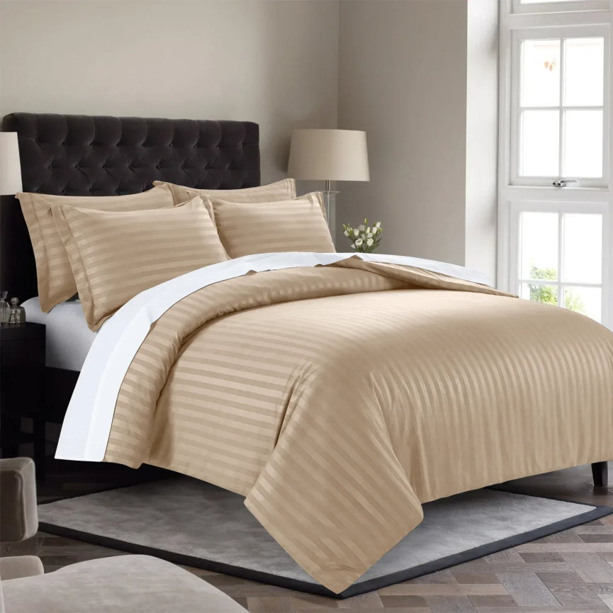 Satin Stripe Duvet Cover Set Luxury Hotel Style Bedding Single Double King Super King Size