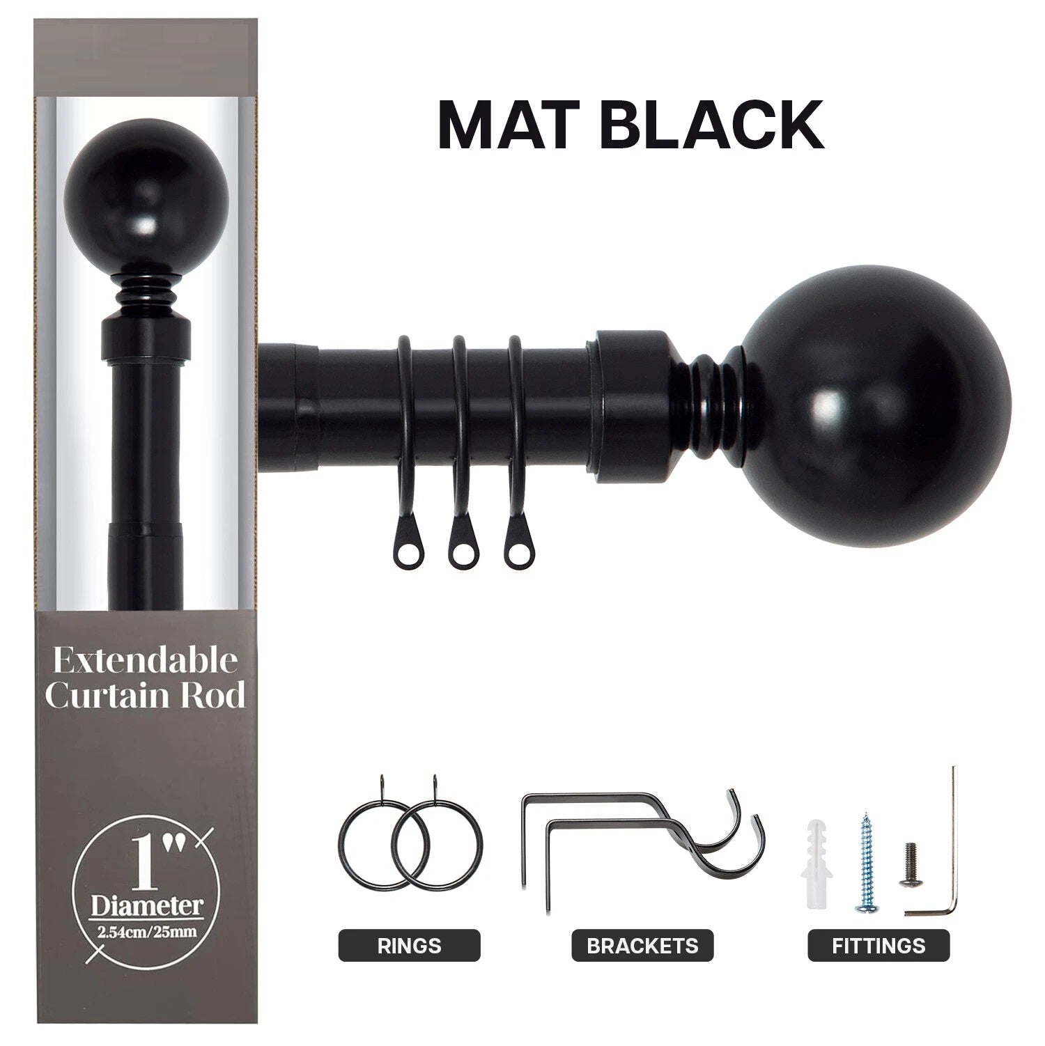 Extendable Curtain Poles & Holdbacks Adjustable Metal Curtain Pole Set