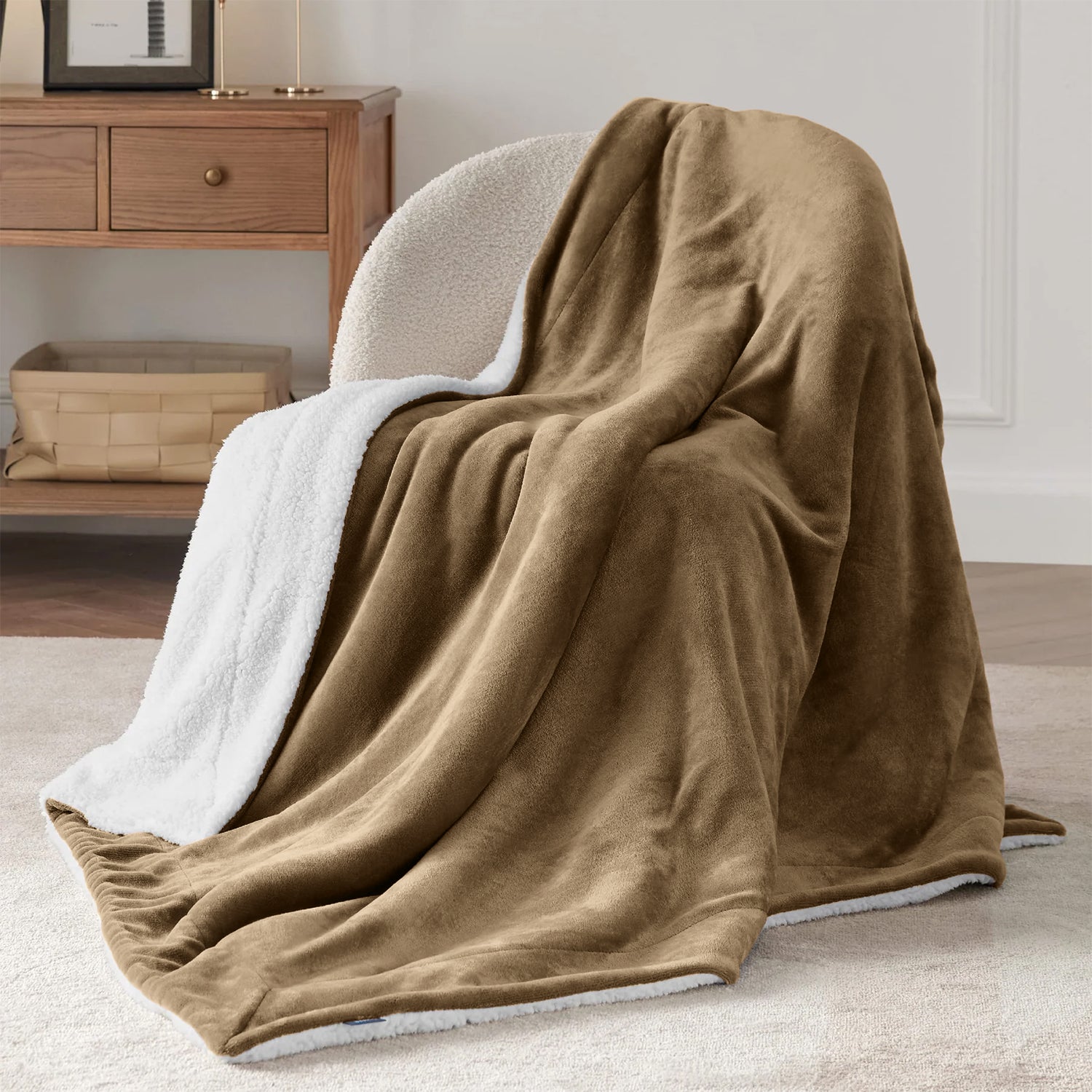 Camel Sherpa Throw Blanket