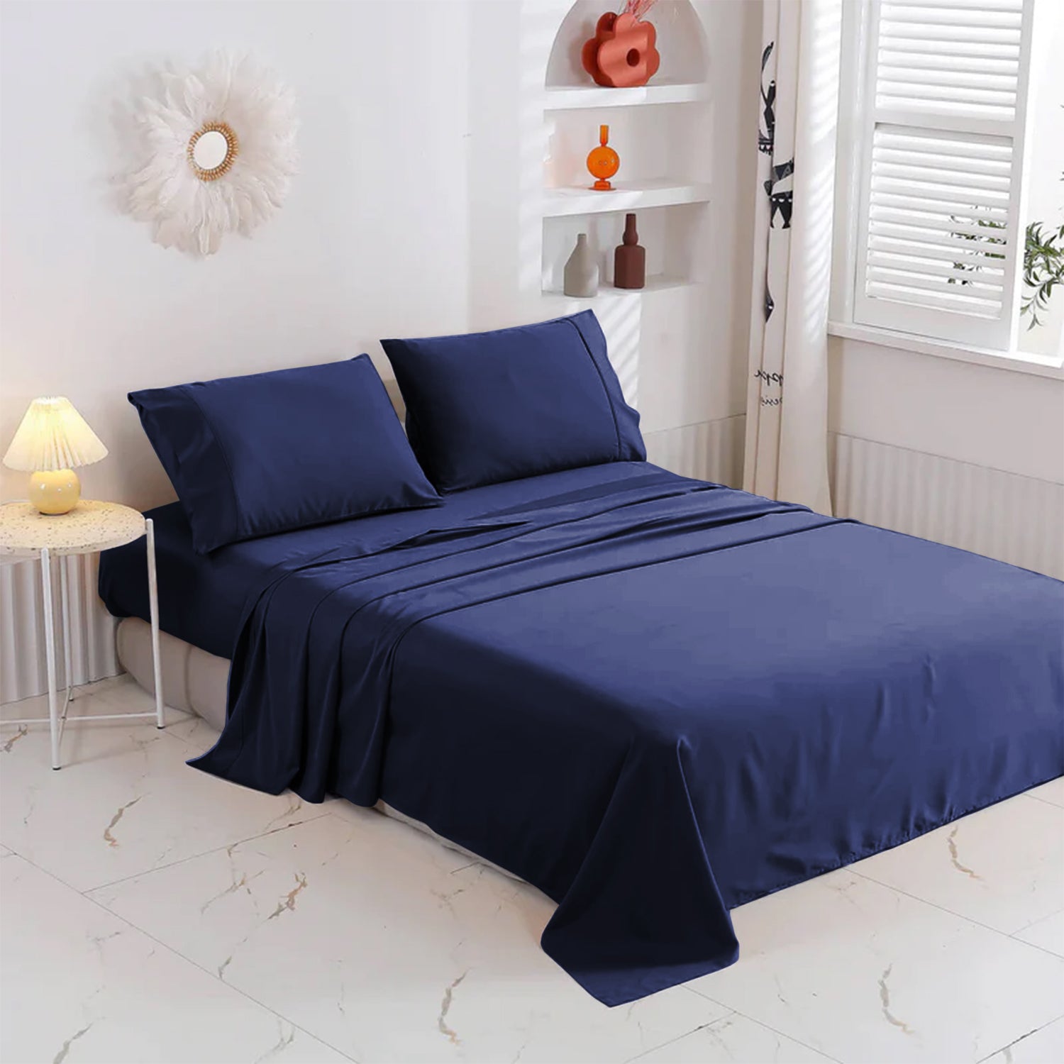 Navy Blue Egyptian Cotton Flat Bed Sheet