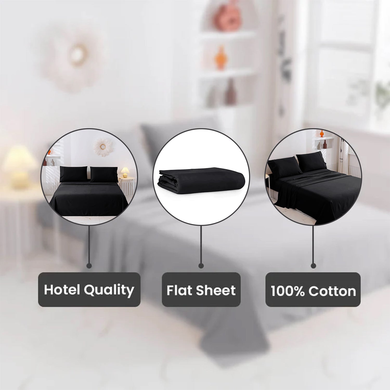 Black Egyptian Cotton Flat Bed Sheet