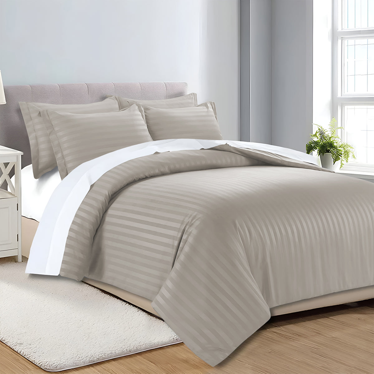 Satin Stripe Duvet Cover Set Luxury Hotel Style Bedding Single Double King Super King Size