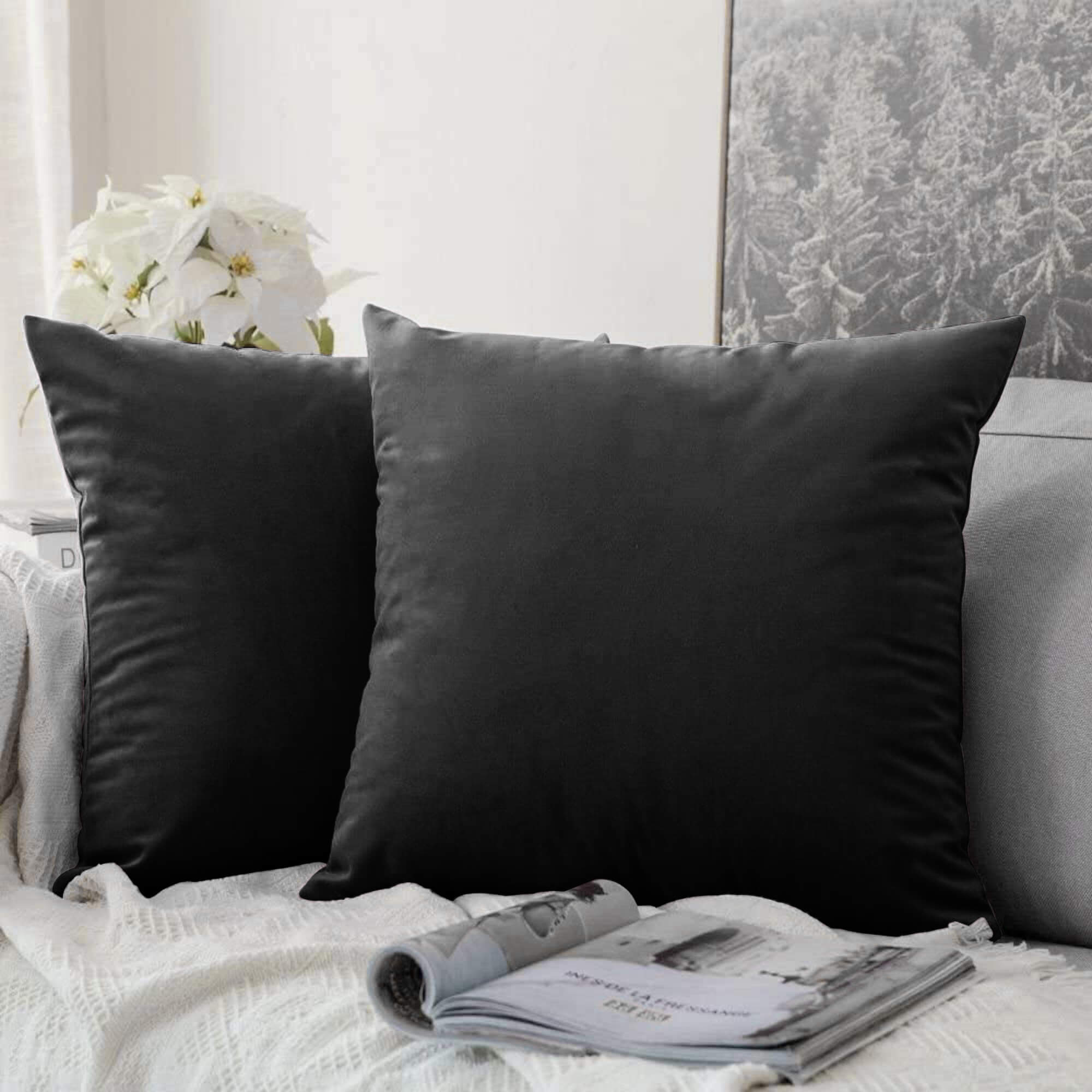 Plain black cushion covers best sale