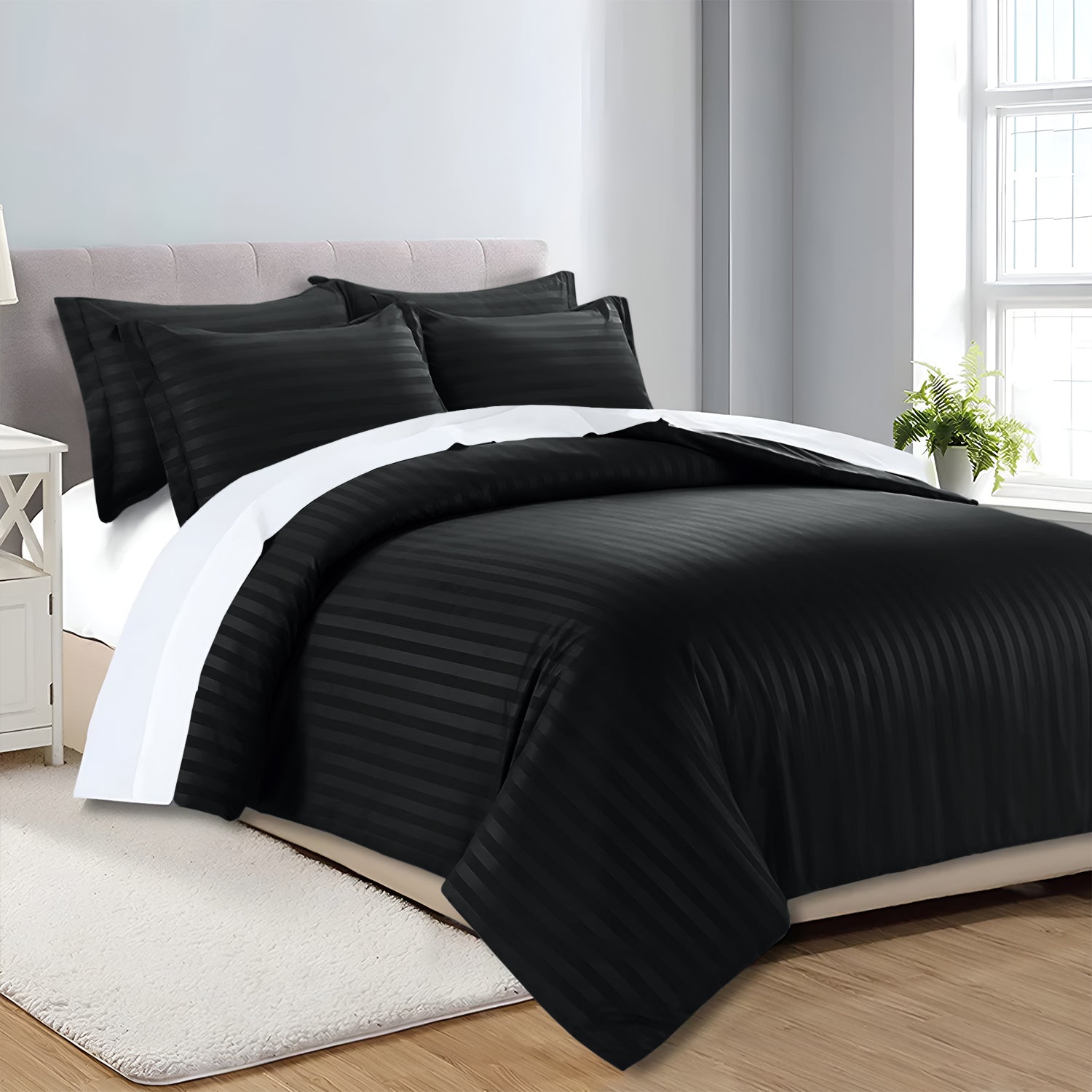 Satin Stripe Duvet Cover Set Luxury Hotel Style Bedding Single Double King Super King Size