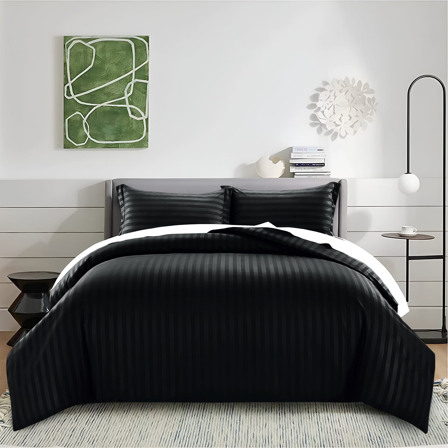 Satin Stripe Duvet Cover Set Luxury Hotel Style Bedding Single Double King Super King Size