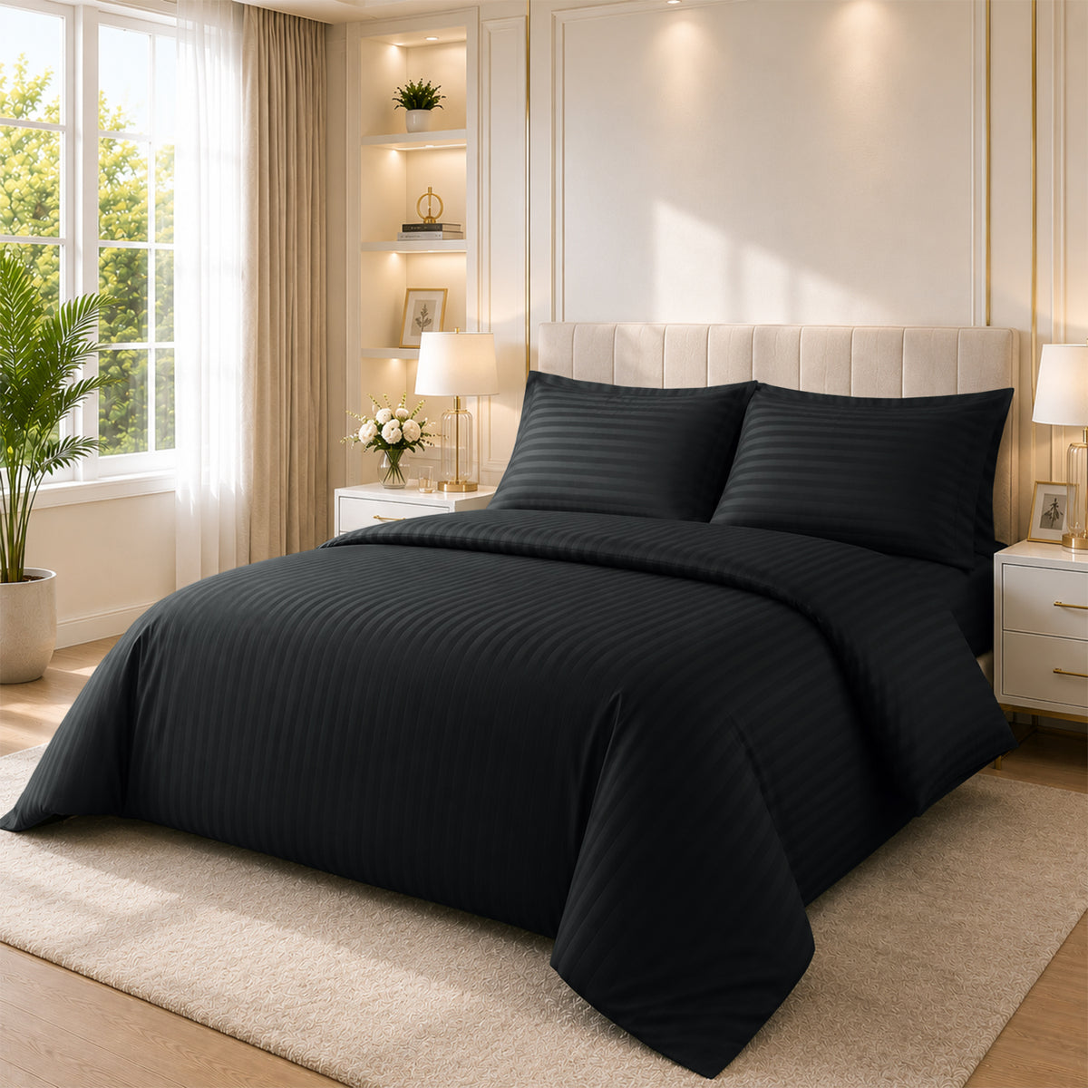 4 Piece Stripe Bedding Set - Duvet Cover, Pillowcases & Fitted Sheet