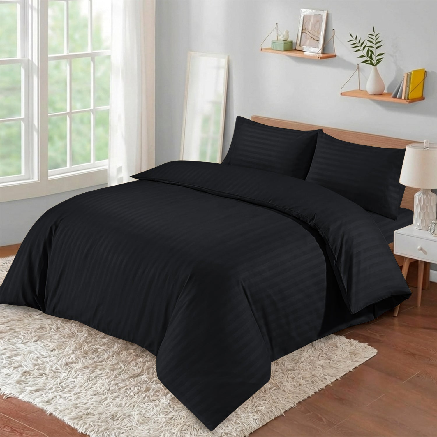 Stripe 4 Piece Bedding Set Duvet Cover, Pillowcases & Fitted Sheet