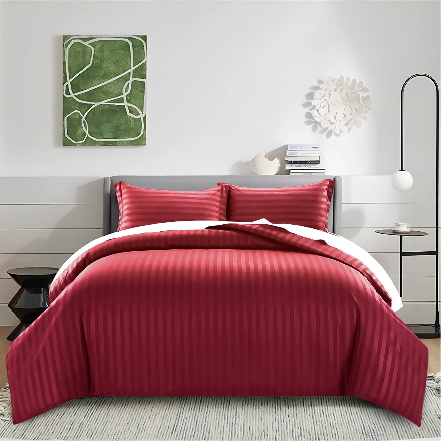 Satin Stripe Duvet Cover Set Luxury Hotel Style Bedding Single Double King Super King Size