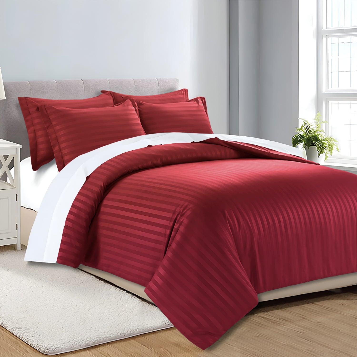 Satin Stripe Duvet Cover Set Luxury Hotel Style Bedding Single Double King Super King Size