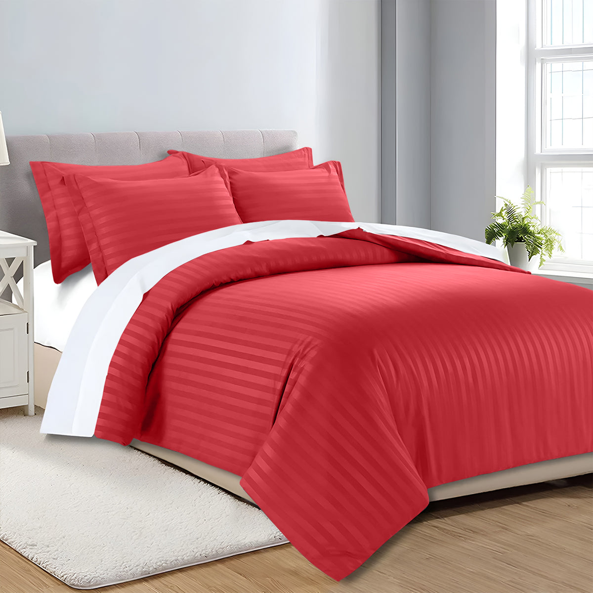 Satin Stripe Duvet Cover Set Luxury Hotel Style Bedding Single Double King Super King Size