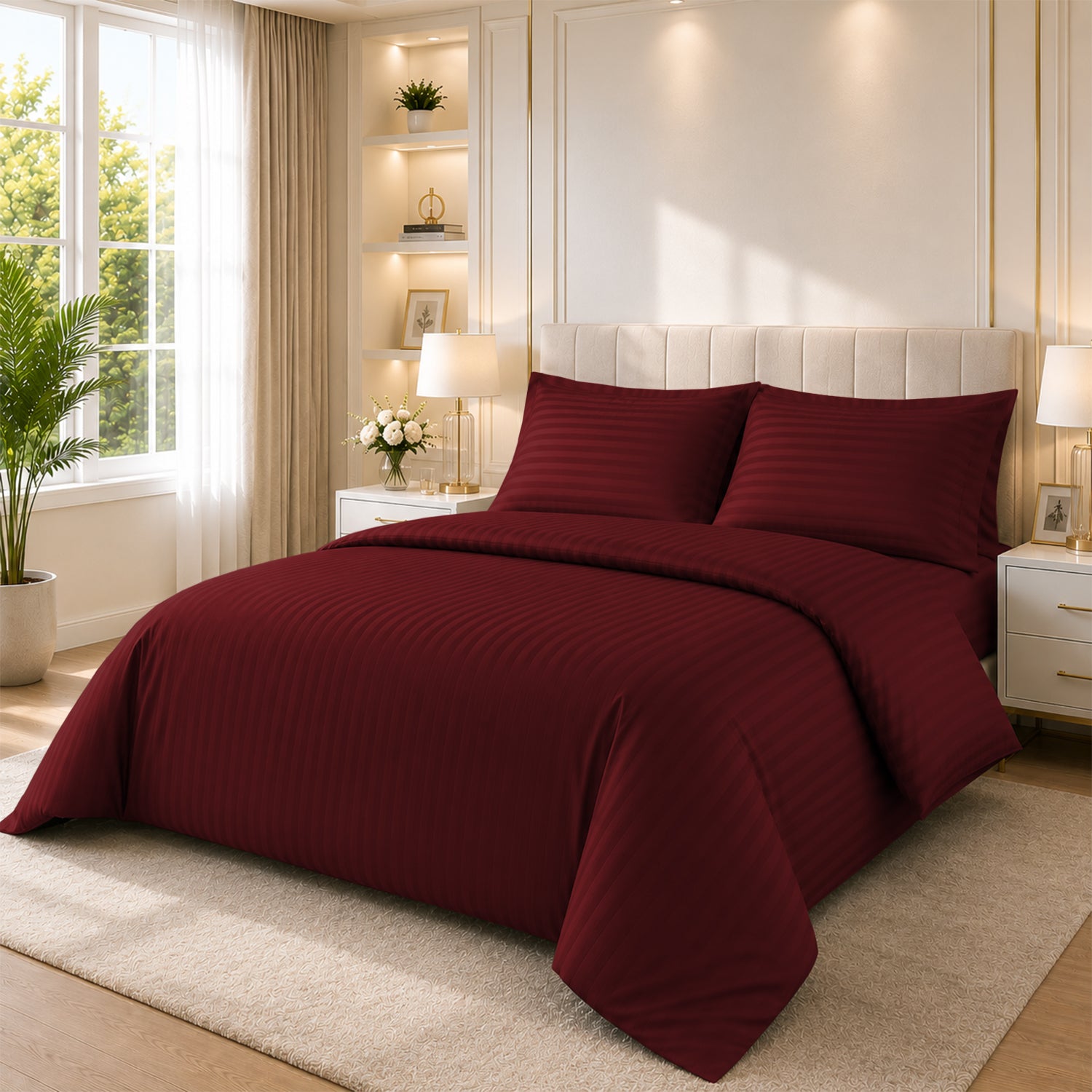 4 Piece Stripe Bedding Set - Duvet Cover, Pillowcases & Fitted Sheet