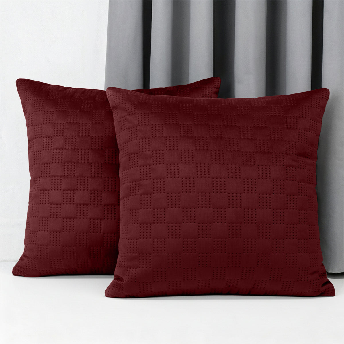 Checked Pattern Velvet Cushion Covers Pack Of 2
