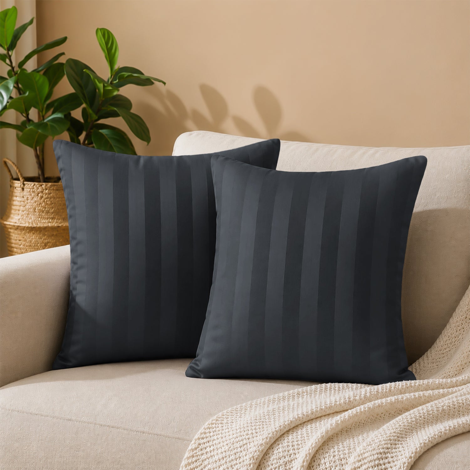 Pair of Stripe Microfibre Cushion Covers for Sofa