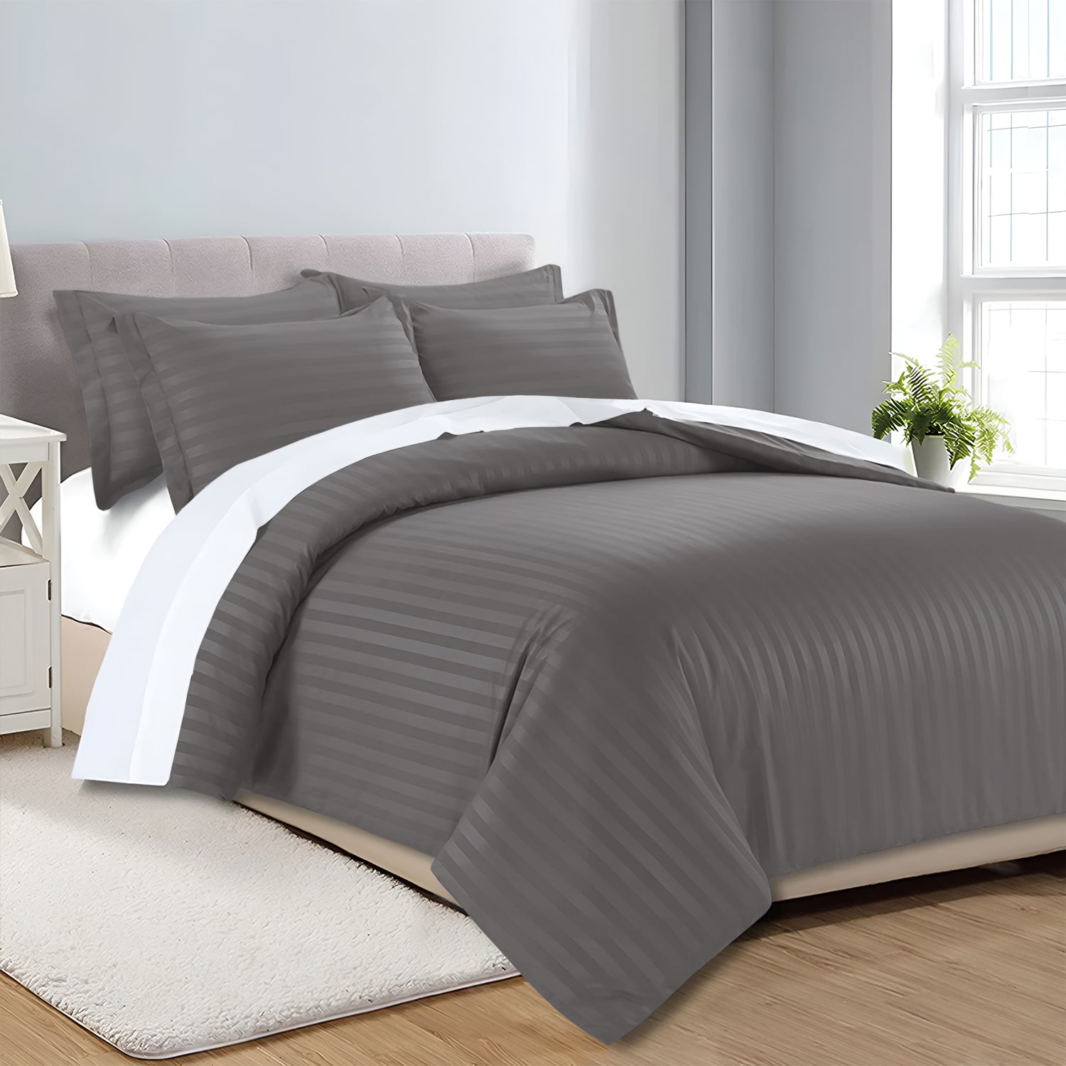 Satin Stripe Duvet Cover Set Luxury Hotel Style Bedding Single Double King Super King Size