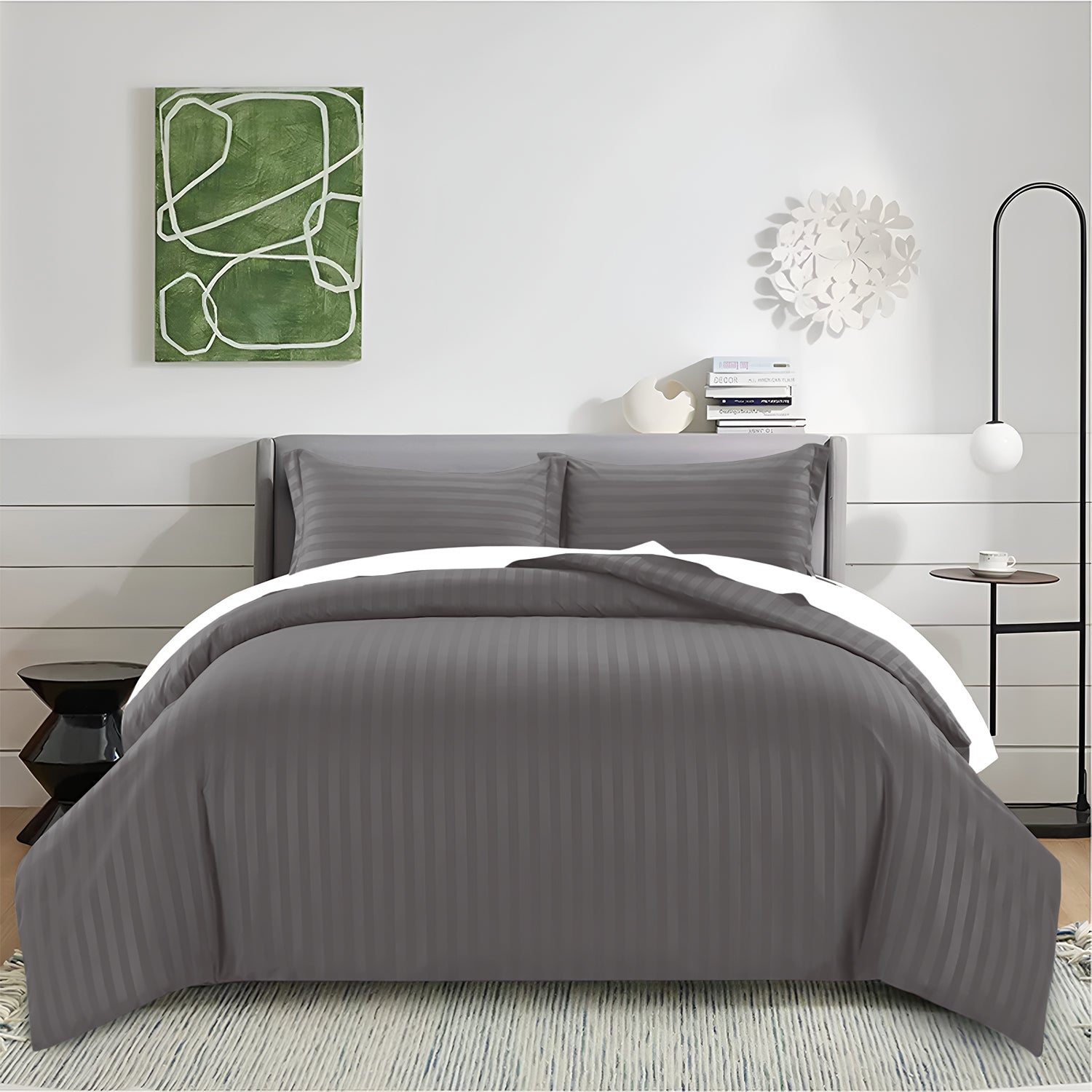 Satin Stripe Duvet Cover Set Luxury Hotel Style Bedding Single Double King Super King Size