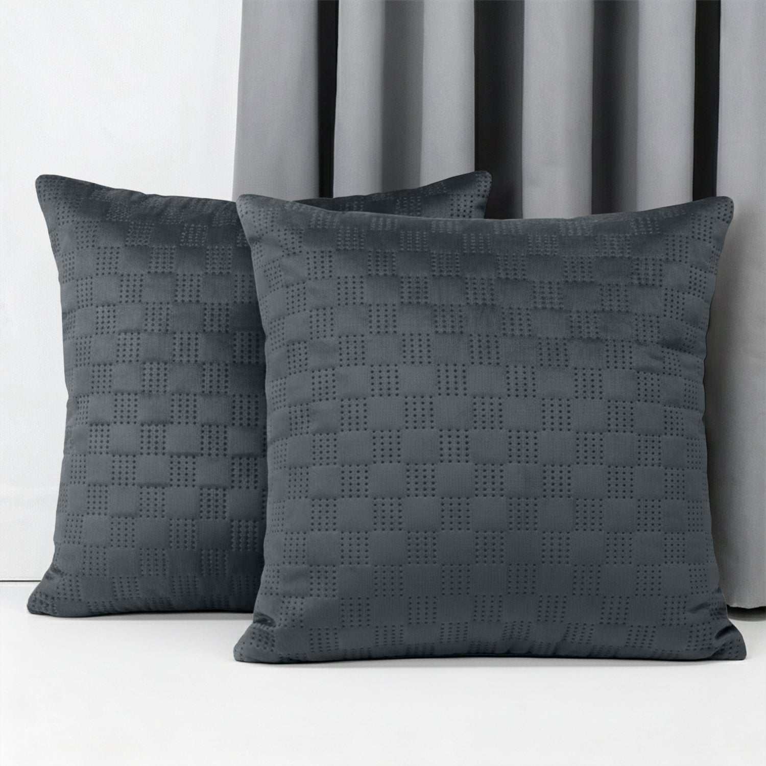 Checked Pattern Velvet Cushion Covers – Pack Of 2