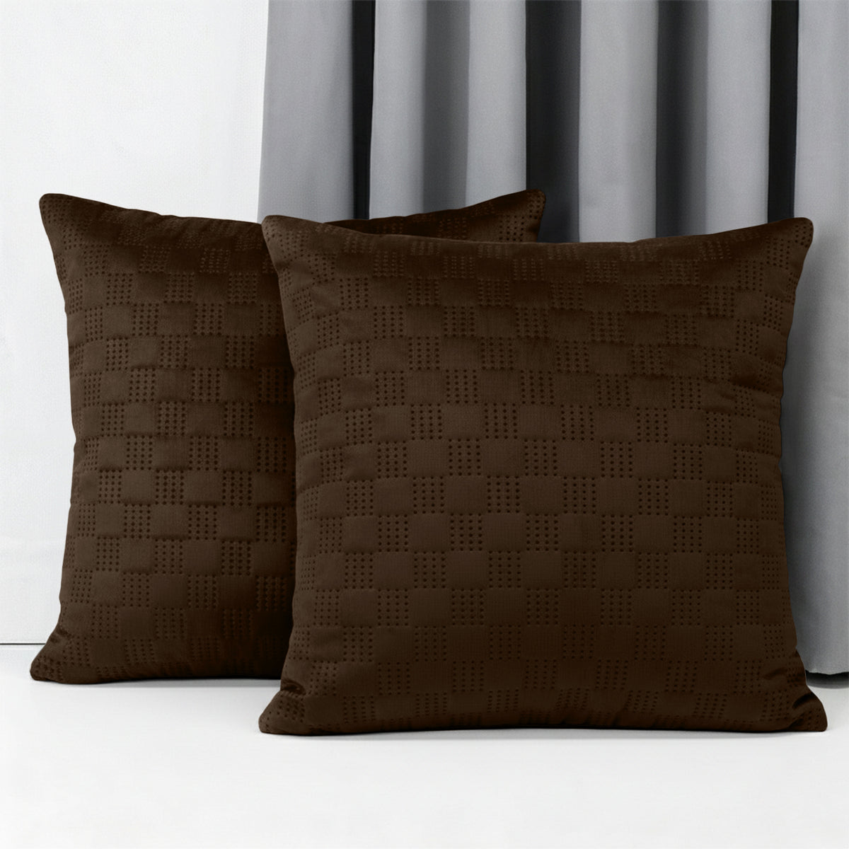 Checked Pattern Velvet Cushion Covers Pack Of 2