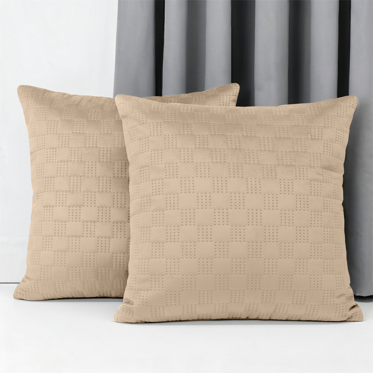 Checked Pattern Velvet Cushion Covers Pack Of 2